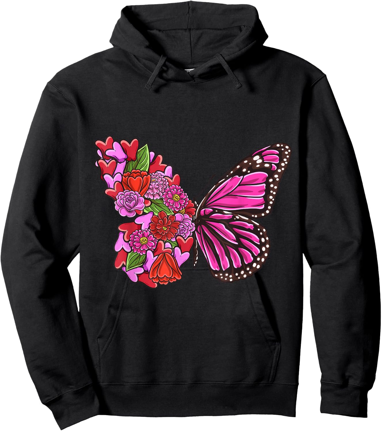 Beautiful Butterfly with half Pink flowers butterflies girl Hoodie - Hoodie | Black