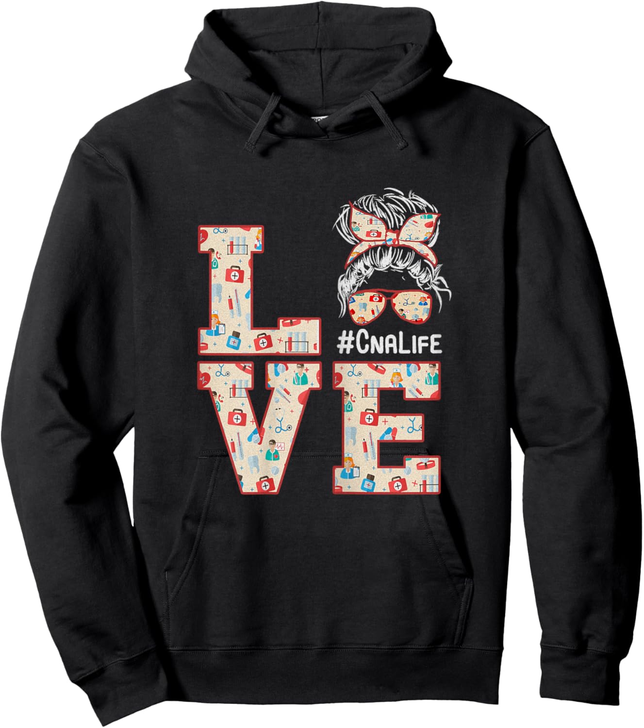 Love CNA Life Nurse Messy hair Healthcare Funny Nursing Hoodie - Hoodie | Black