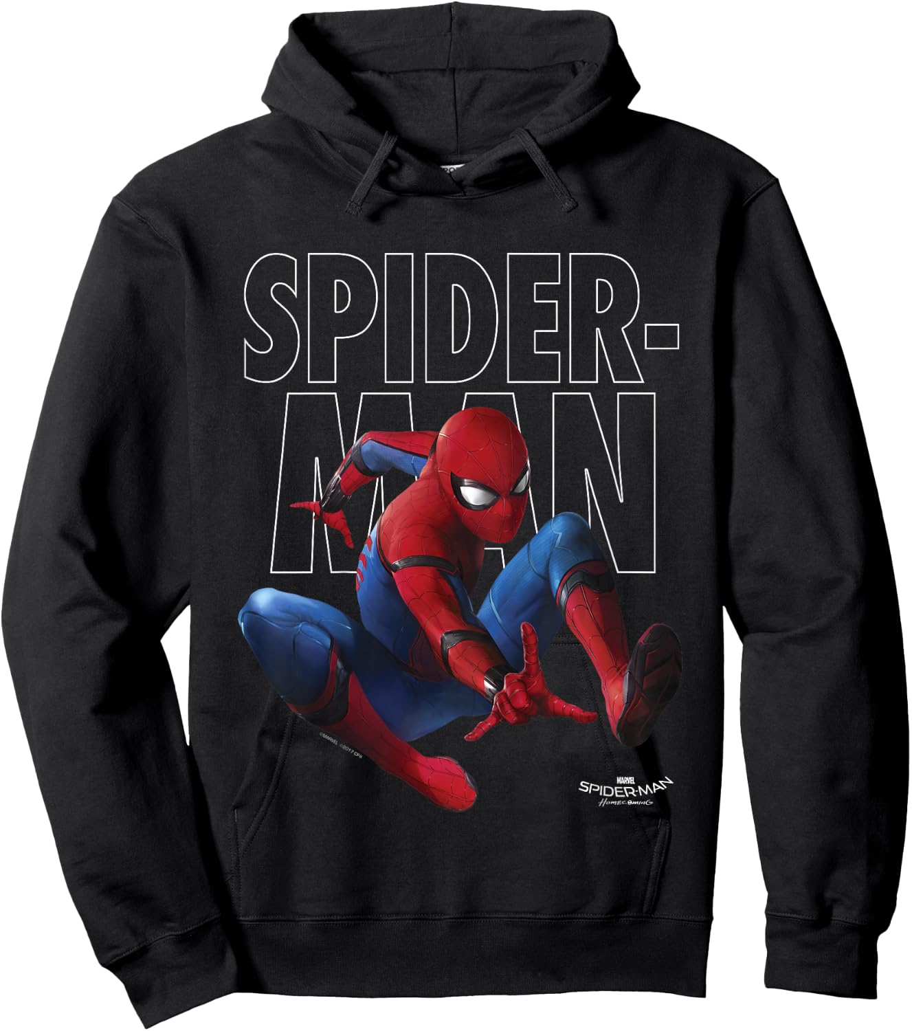 Marvel Spider-Man Homecoming Outlined Jump Pose Kids Hoodie - Hoodie | Black