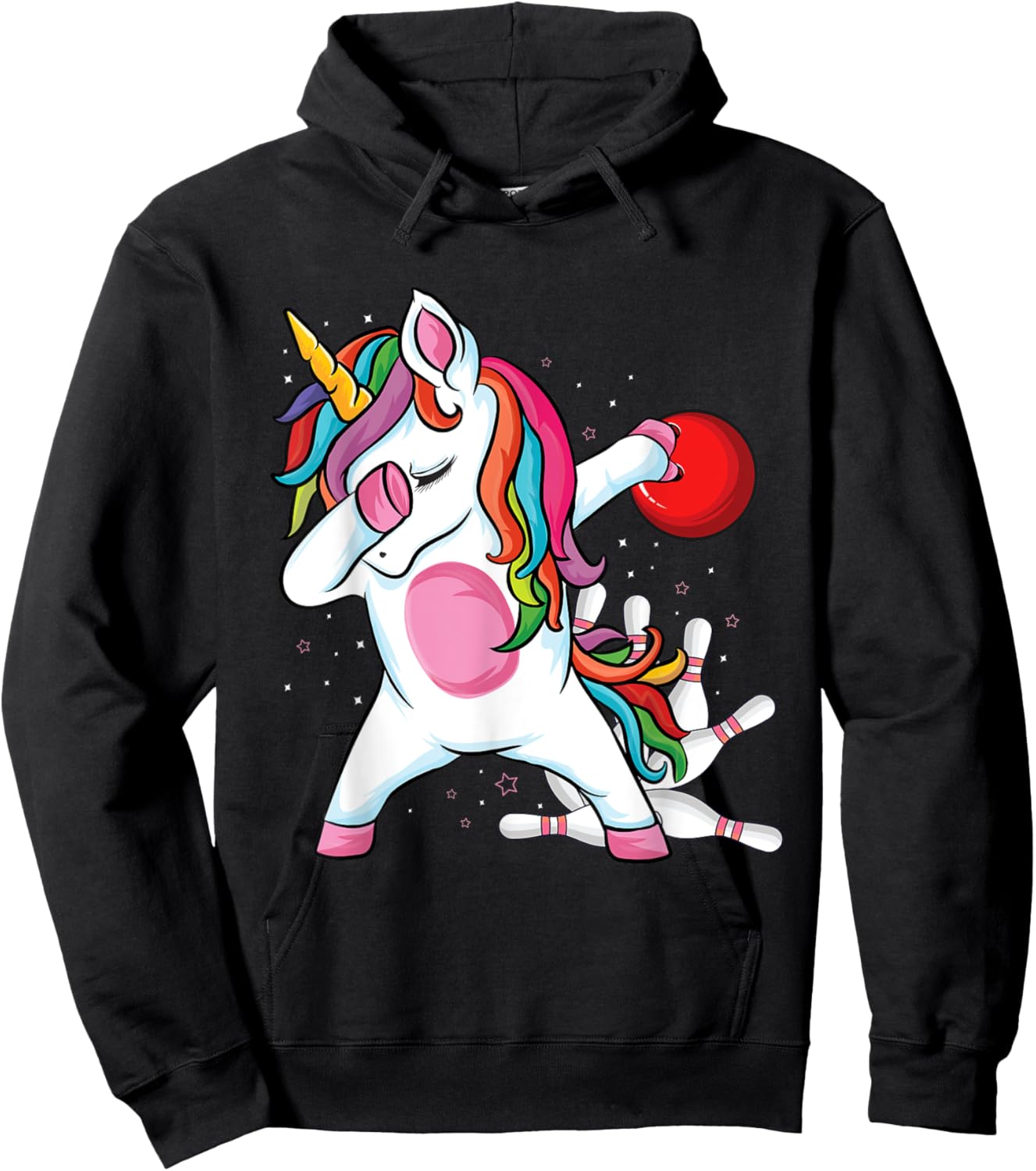 Magical Dabbing Unicorn Bowling Ball Pins Bowling Birthday Hoodie - Hoodie | Black
