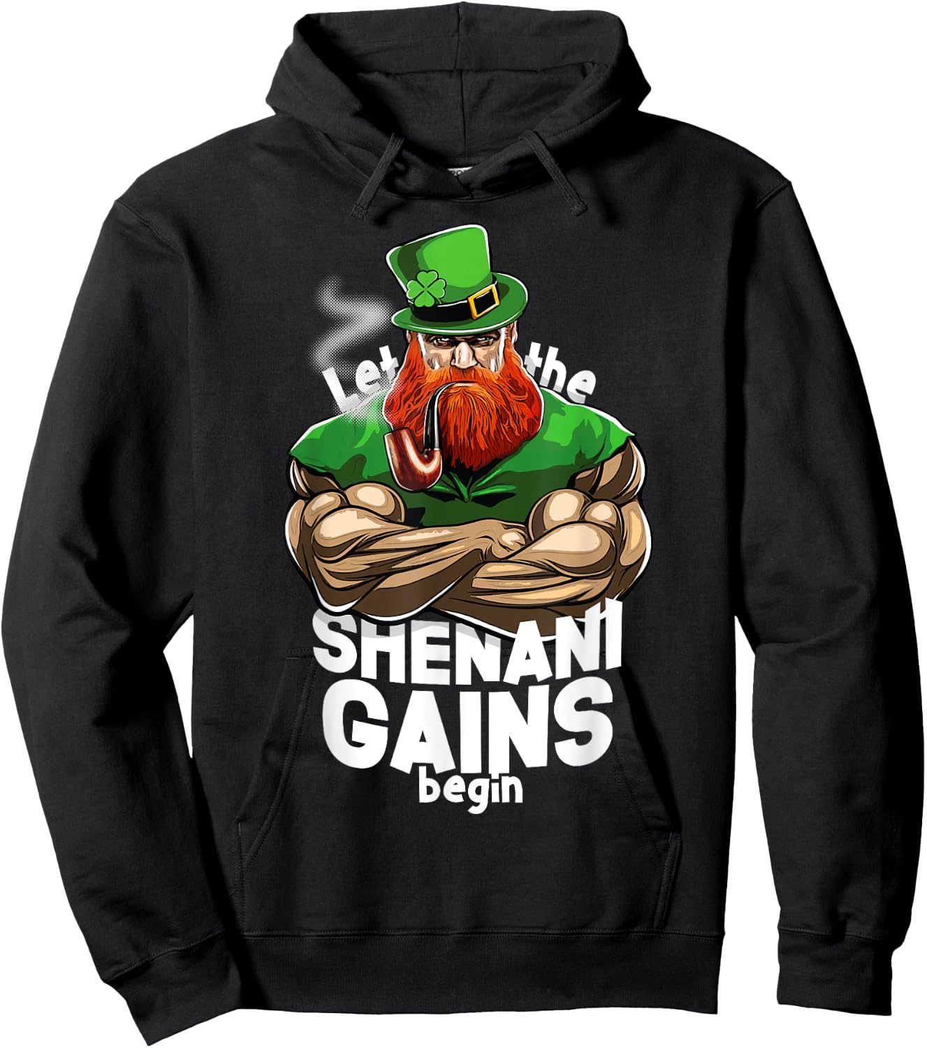 St Patricks Day T Shirt Jacked Leprechaun Time to make GAINS Hoodie - Hoodie | Black