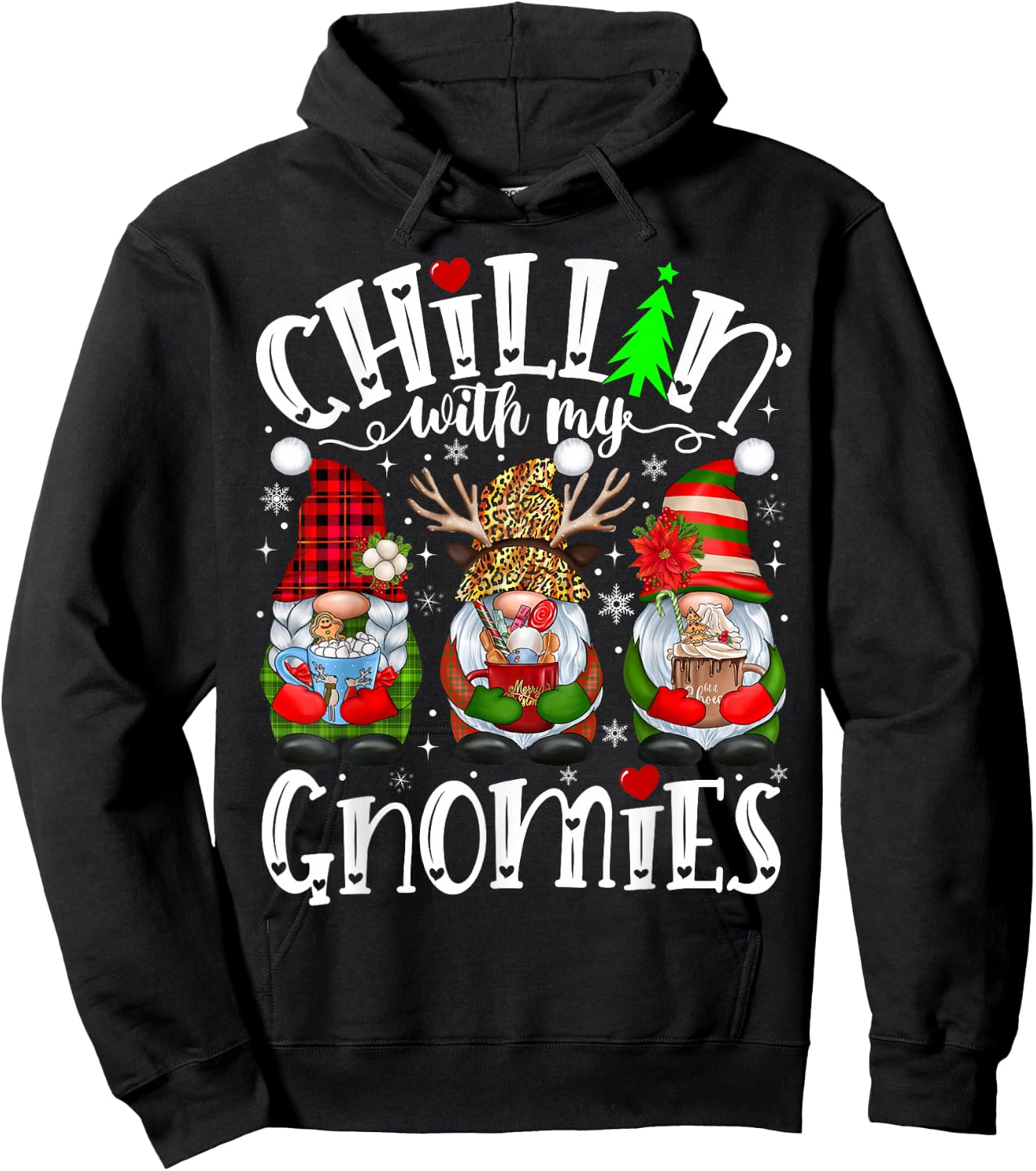 Chillin With My Gnomies Family Christmas Matching Pajamas Hoodie - Hoodie | Black