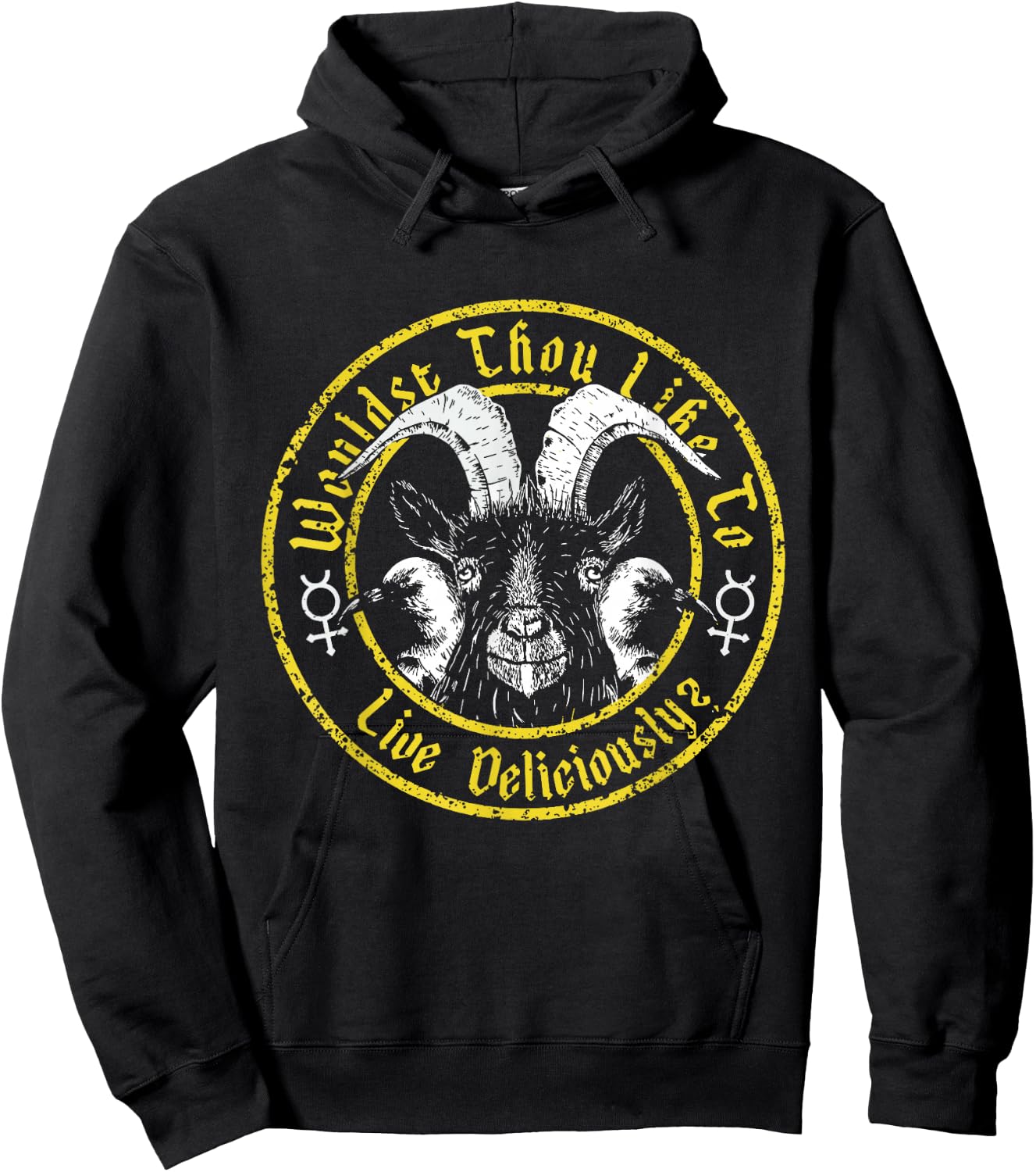 Live Deliciously - Vintage Cartoon Goat - Black Phillip Hoodie - Hoodie | Black