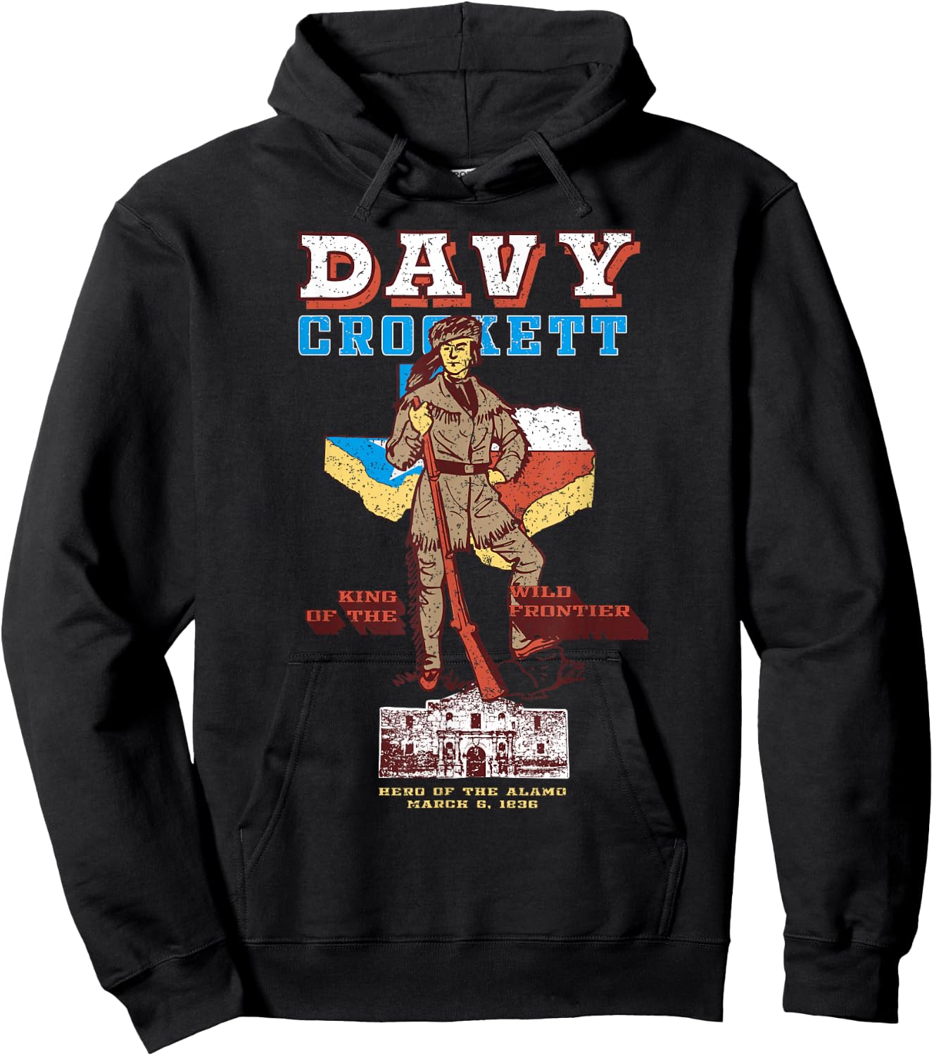 Davy Crockett Texas Alamo Cowboy Vintage Souvenir Hoodie - Hoodie | Black