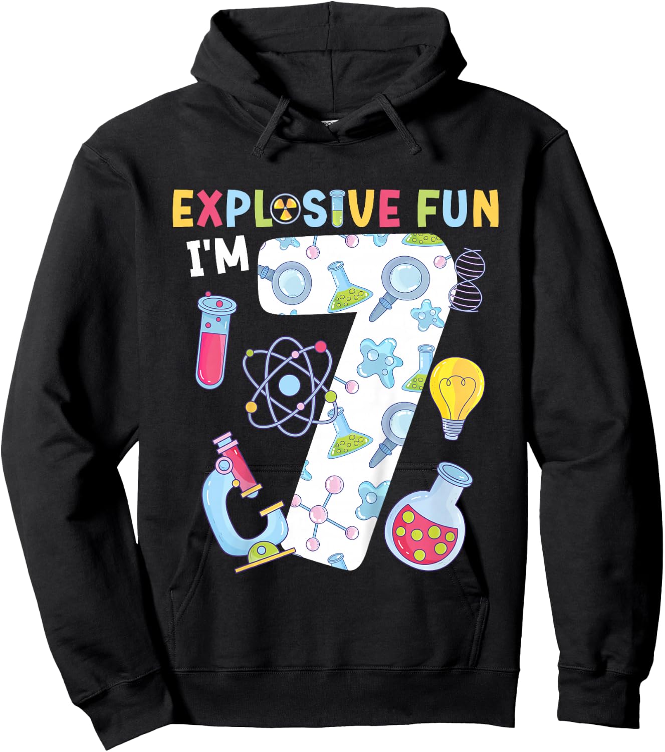 Kids 7th Science Birthday Party 7 Year Old Scientist Birthday Hoodie - Hoodie | Black