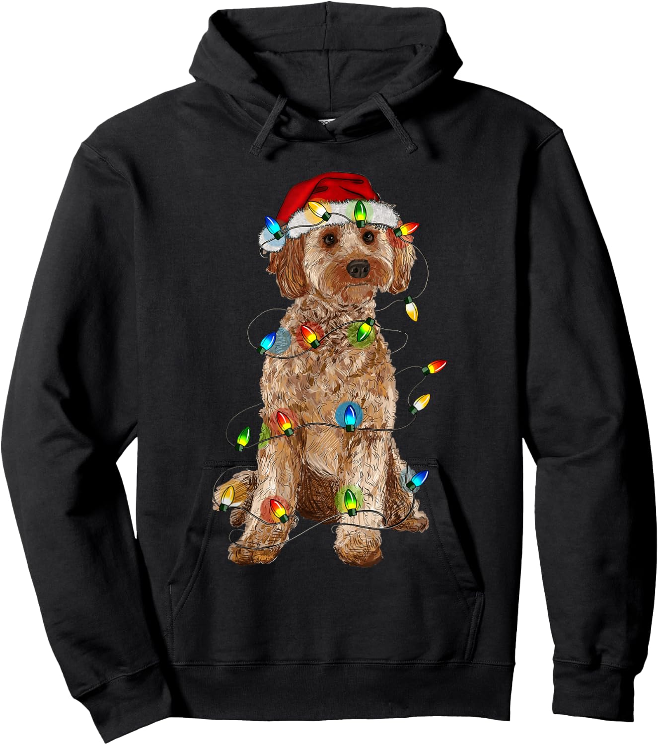 Cockapoo Christmas Tree Light Pajama Dog Lover Xmas Funny Hoodie - Hoodie | Black
