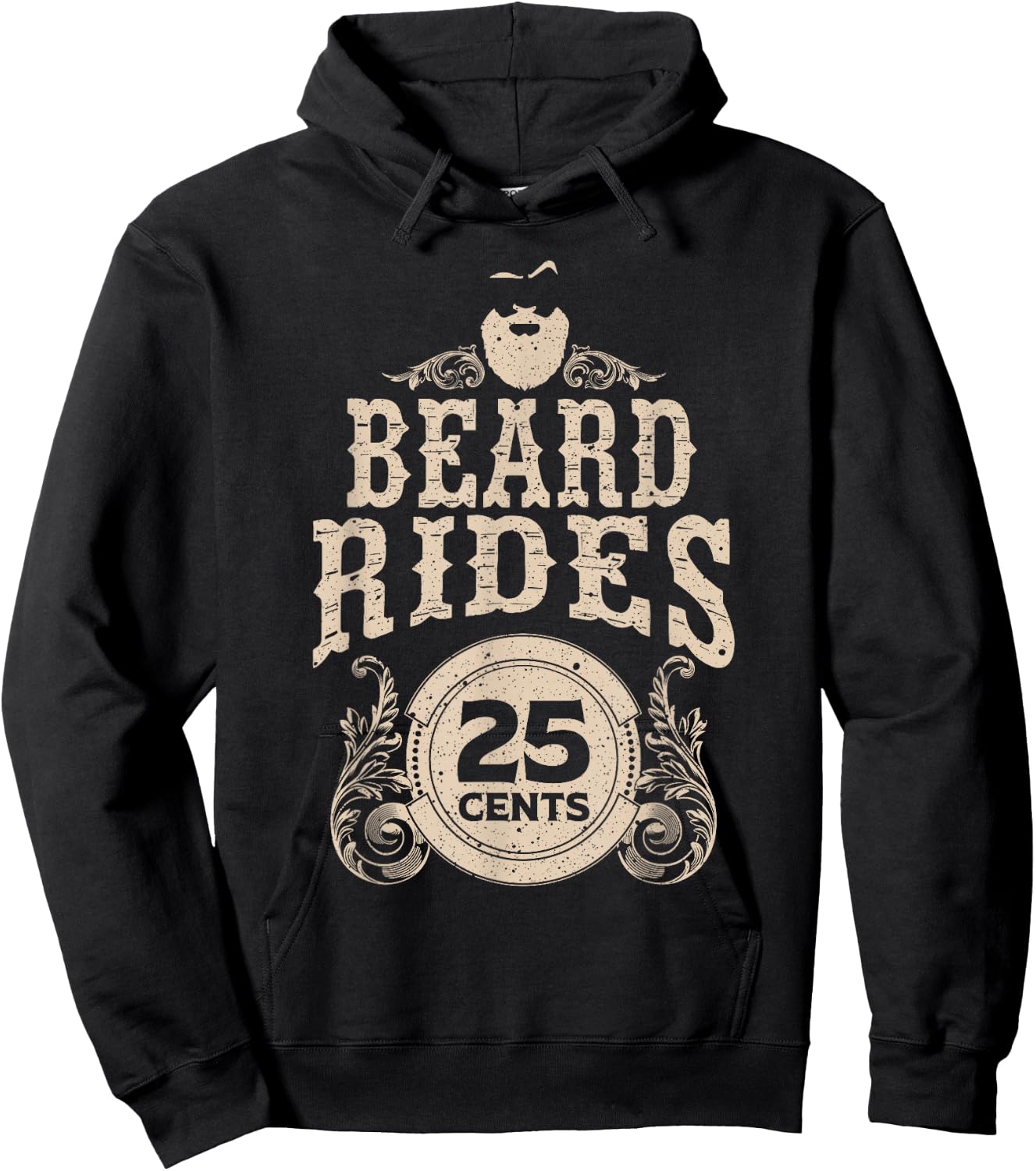 Funny Beard Gift Men Beard Rides 25 Cents Cool Bearded Man Hoodie - Hoodie | Black