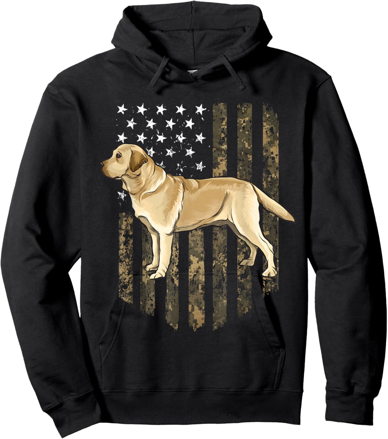 Camo American Flag Yellow Labrador Retriever 4th of July USA Hoodie - Hoodie | Black