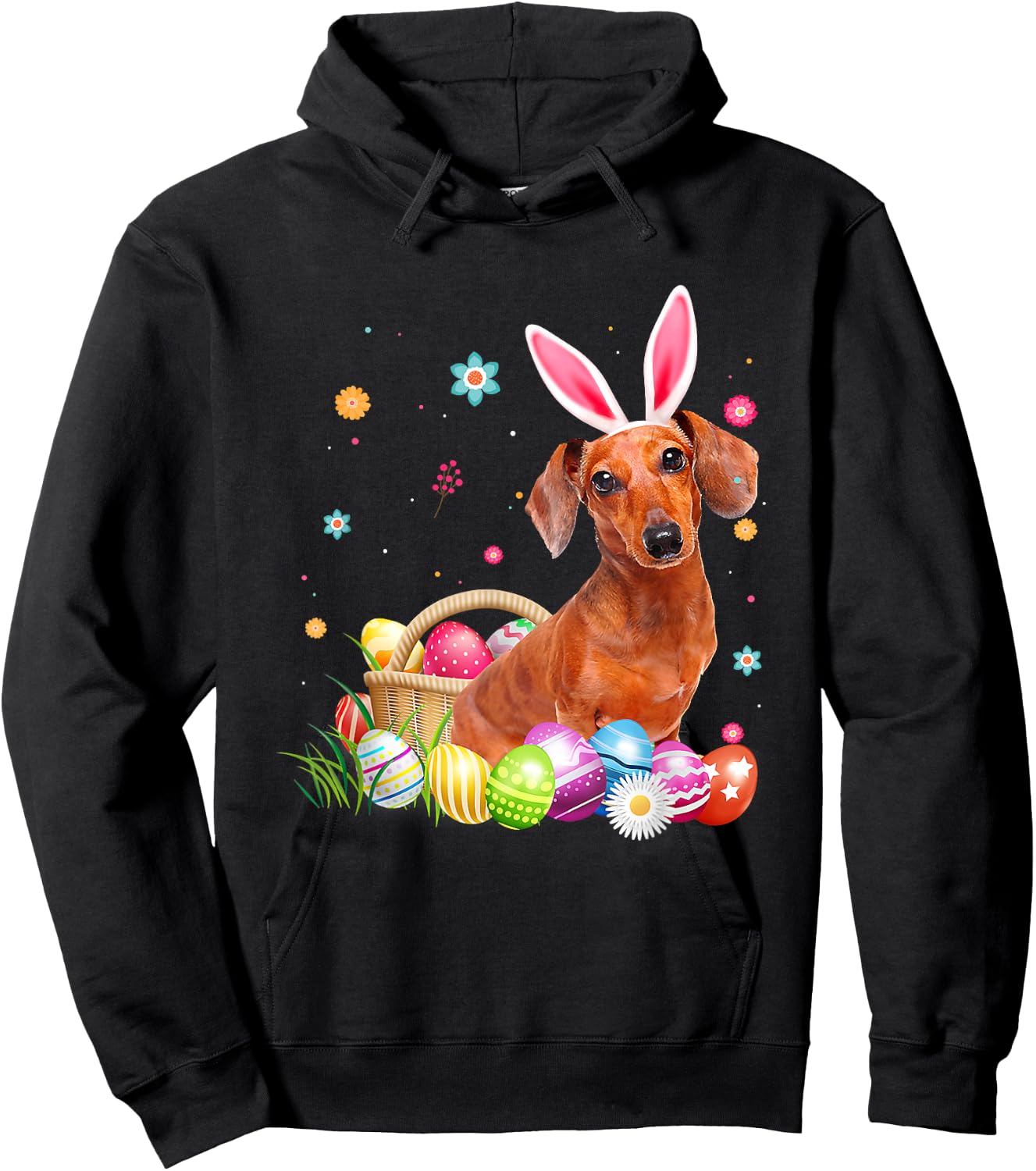 Happy Easter Cute Bunny Dachshund Wearing Bunny Ears Gift Hoodie - Hoodie | Black