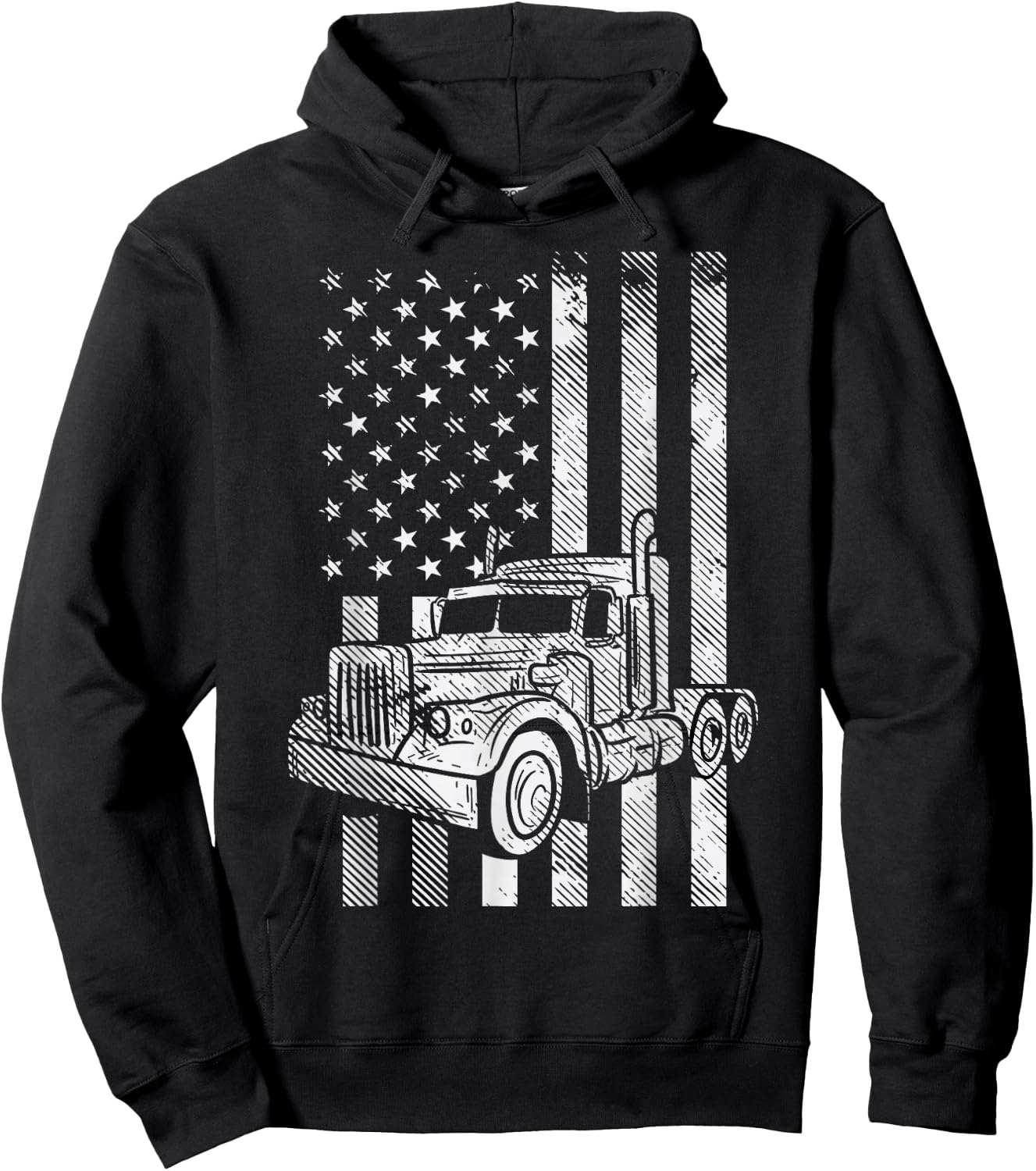 American Flag Semi Truck US Trucking Driver Trucker Gift Hoodie - Hoodie | Black