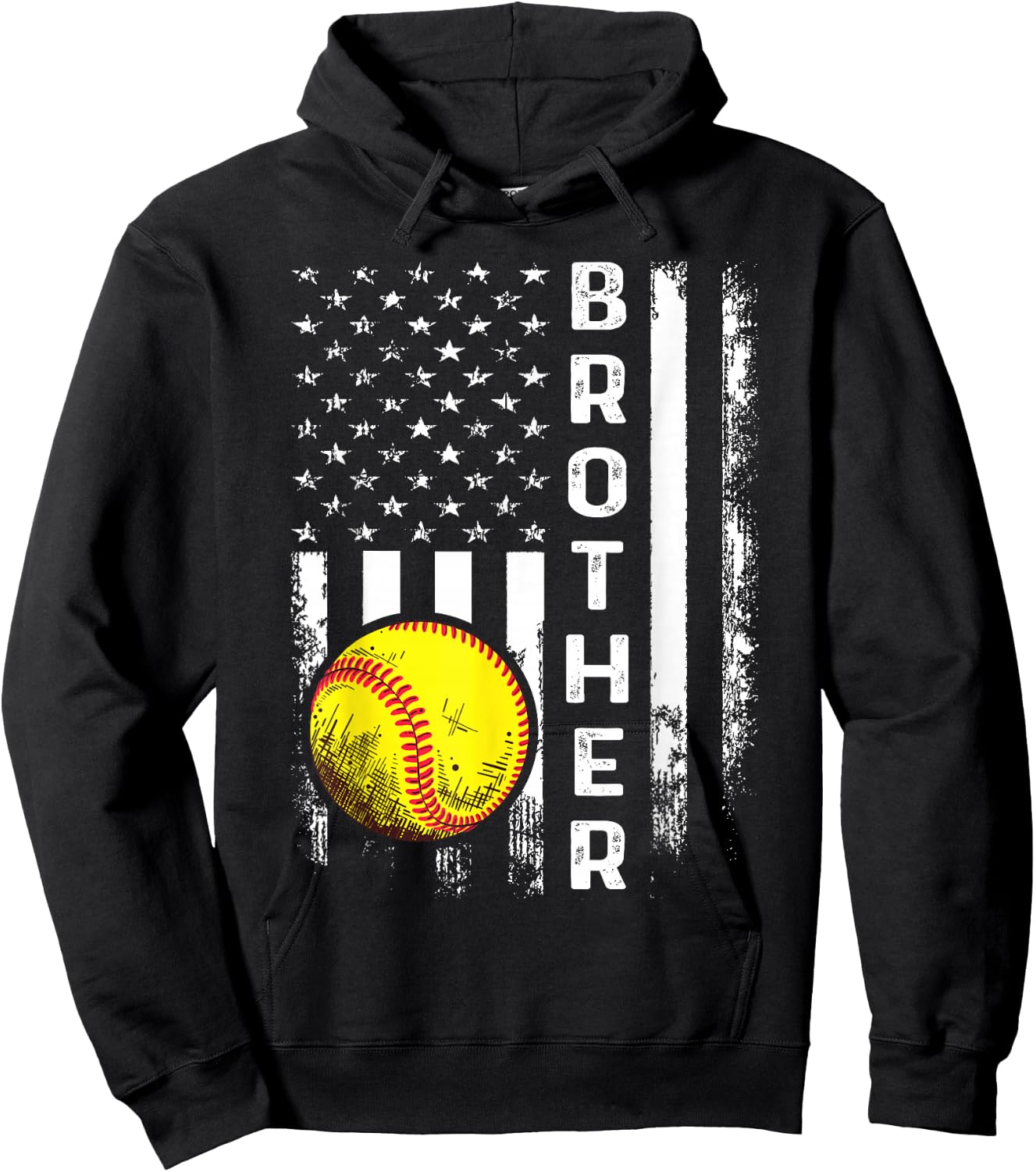 Softball Brother American Flag Vintage Christmas Xmas Kids Men Hoodie - Hoodie | Black