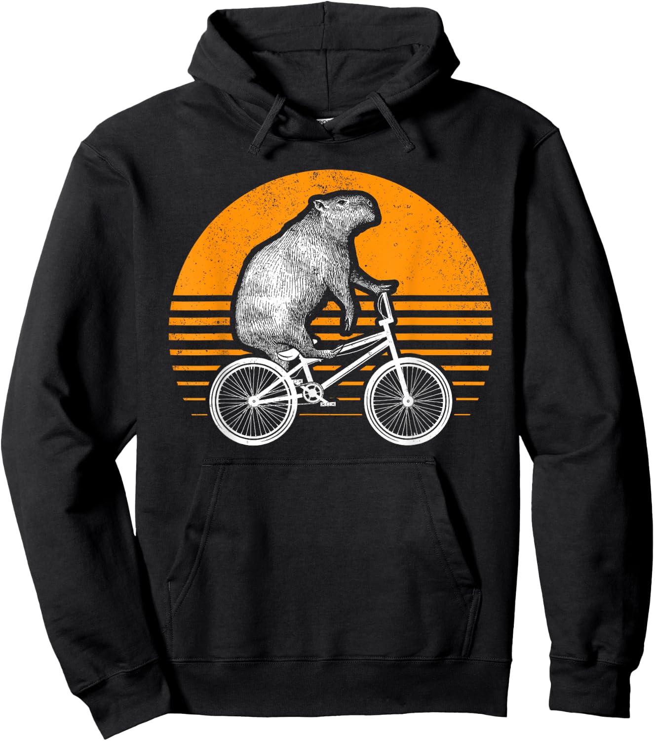 Funny Capybara Riding Bike Retro Capibara Bicycle Hoodie - Hoodie | Black