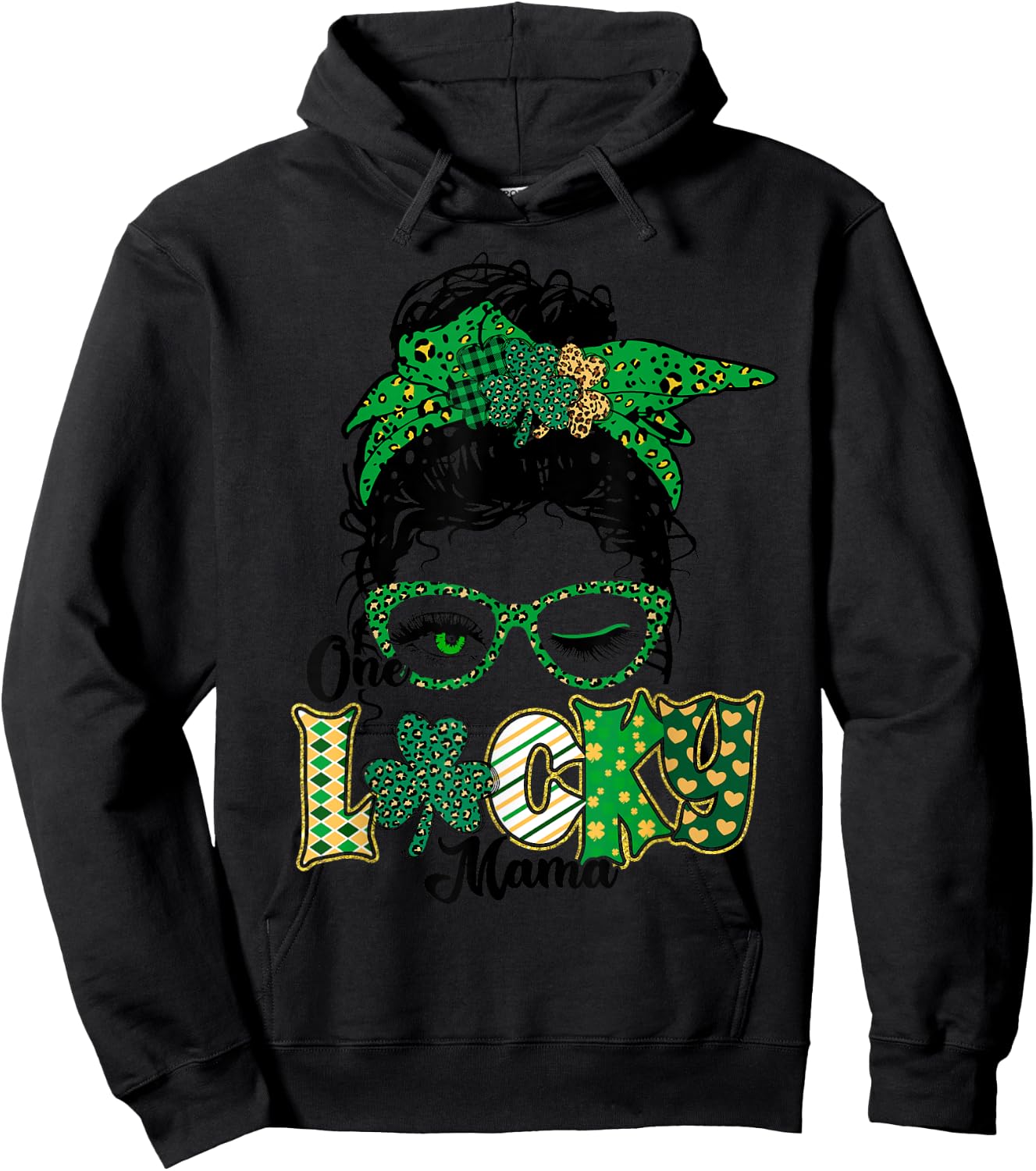 One Lucky Mama St Patricks Day Mom Mother Shamrock Hoodie - Hoodie | Black