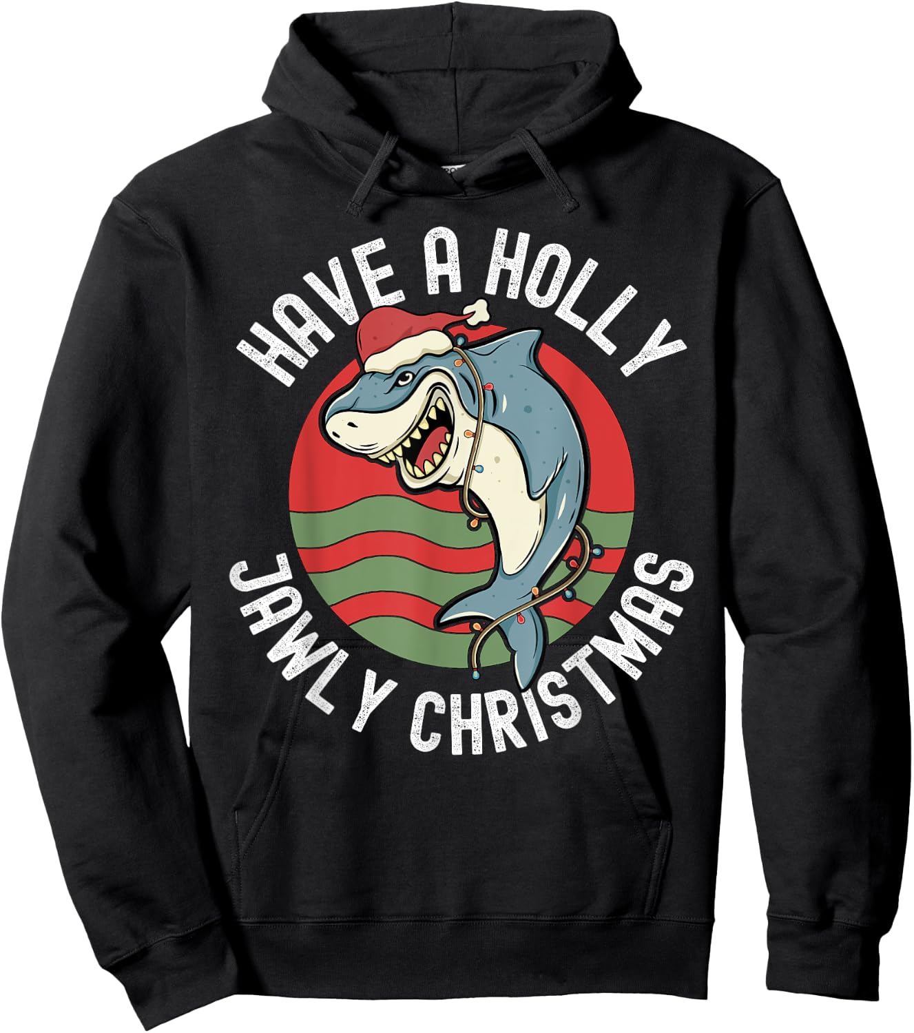 Funny Shark Lover Christmas Holly Jawly Santa Jaws Pun Hoodie - Hoodie | Black