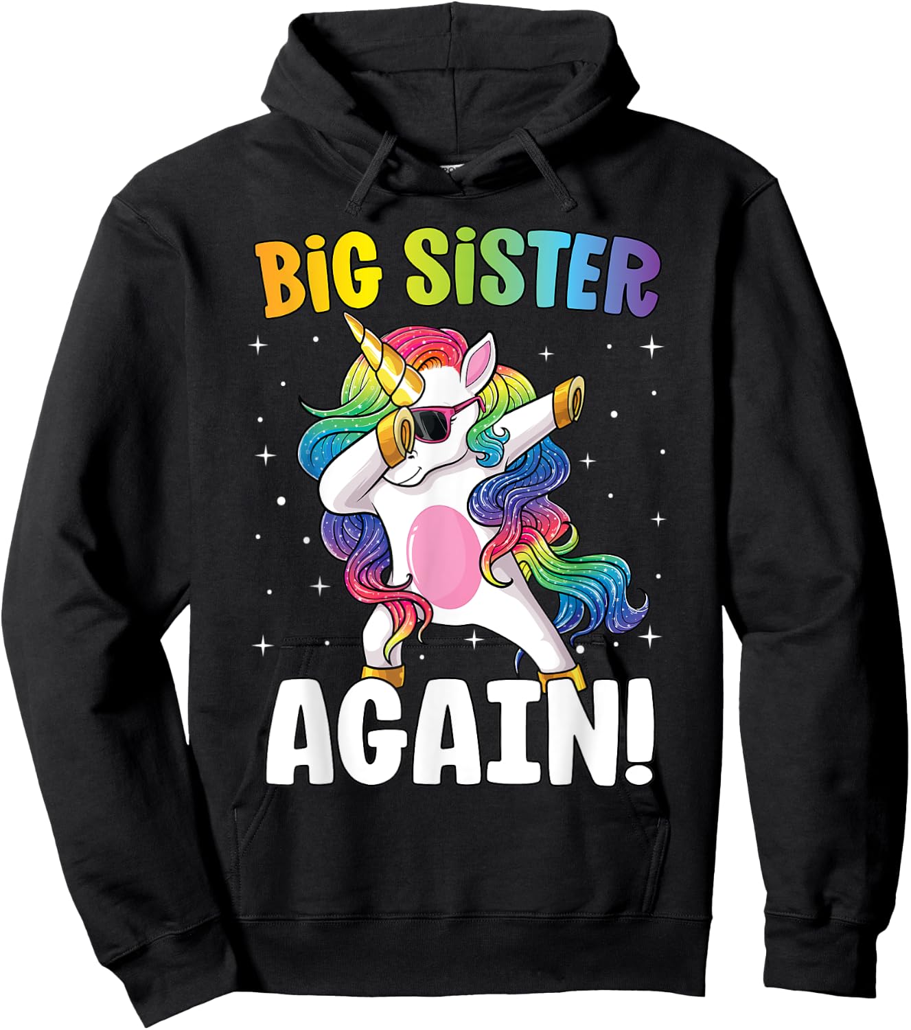 Big Sister Again Girls Dab Unicorn Daughter Older Sibling Hoodie - Hoodie | Black