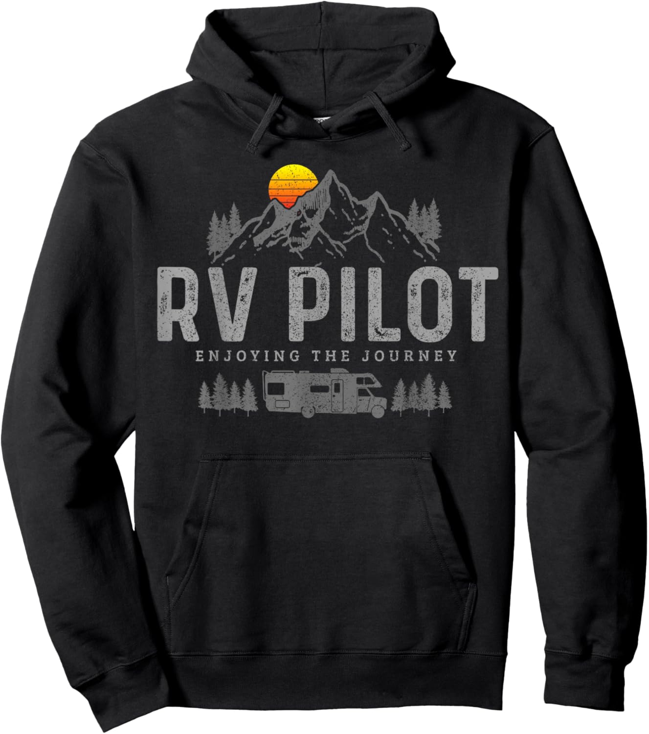 RV Pilot Vintage Mountains Camping Road Trip Camper Gift Hoodie - Hoodie | Black