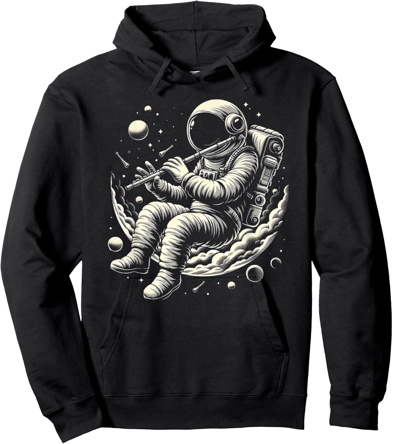 Astronaut Playing Flute Musician Music Lover Flute Player Hoodie - Hoodie | Black