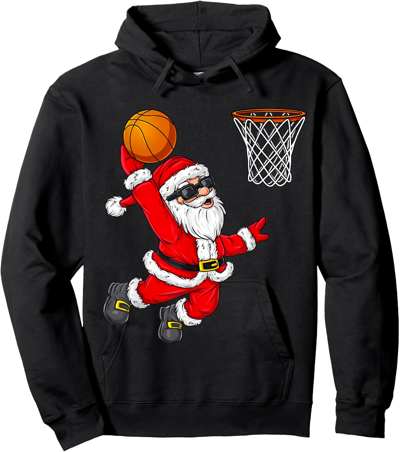 Christmas Santa Claus Dunking A Basketball Boys Kids Xmas Hoodie - Hoodie | Black