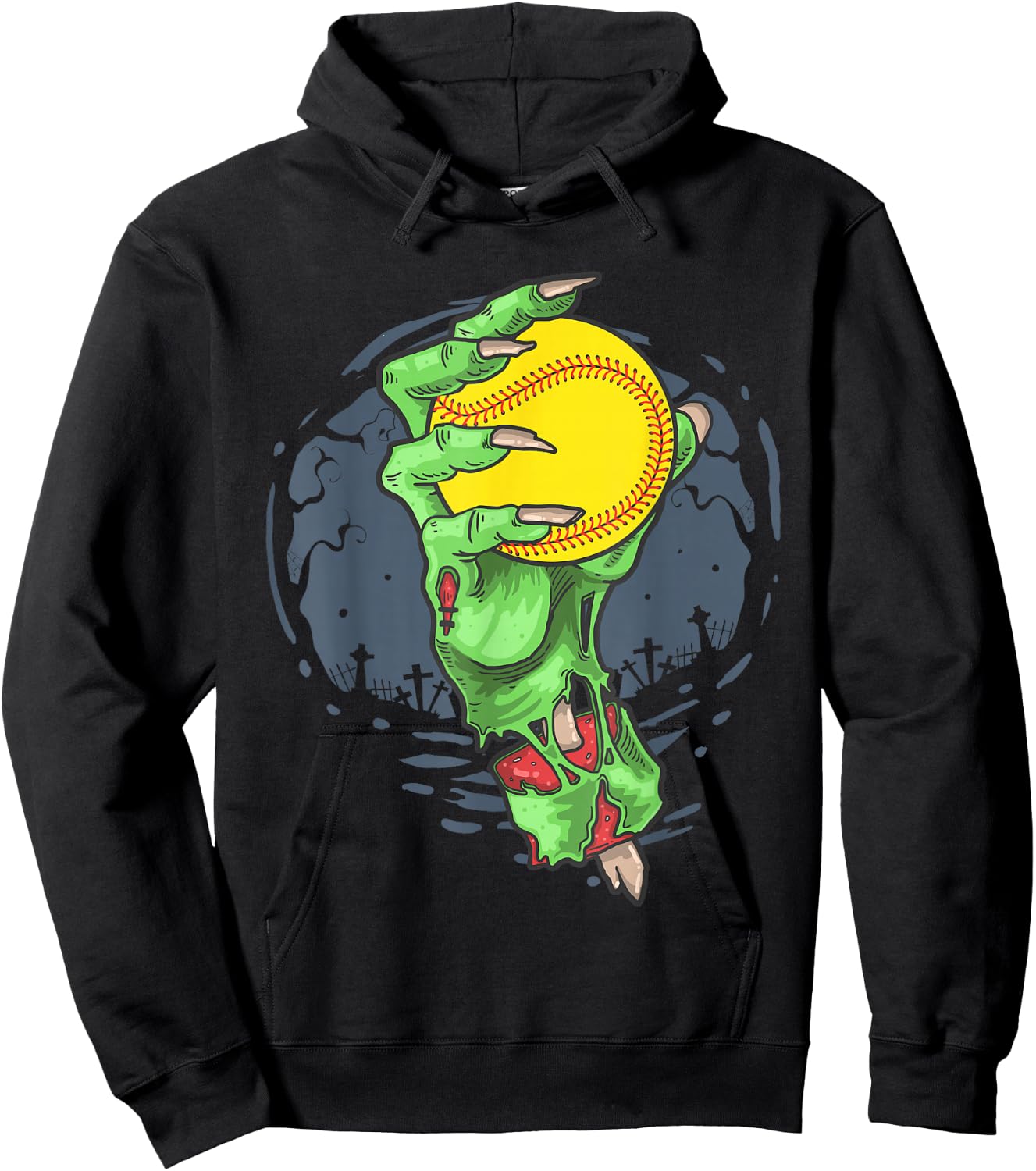 Softball Zombie Hand Softball Player Halloween Costume Hoodie - Hoodie | Black