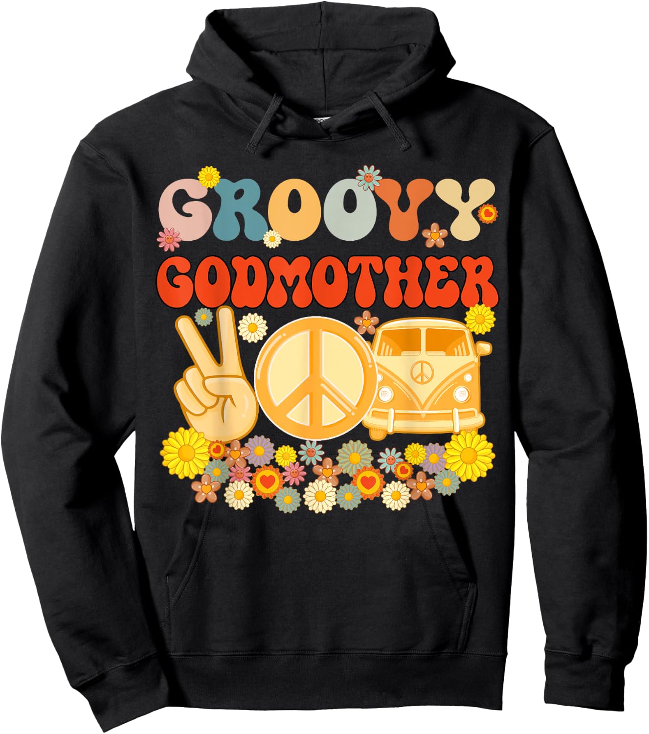 Groovy Godmother Retro Matching Family Baby Shower Mother's Hoodie - Hoodie | Black