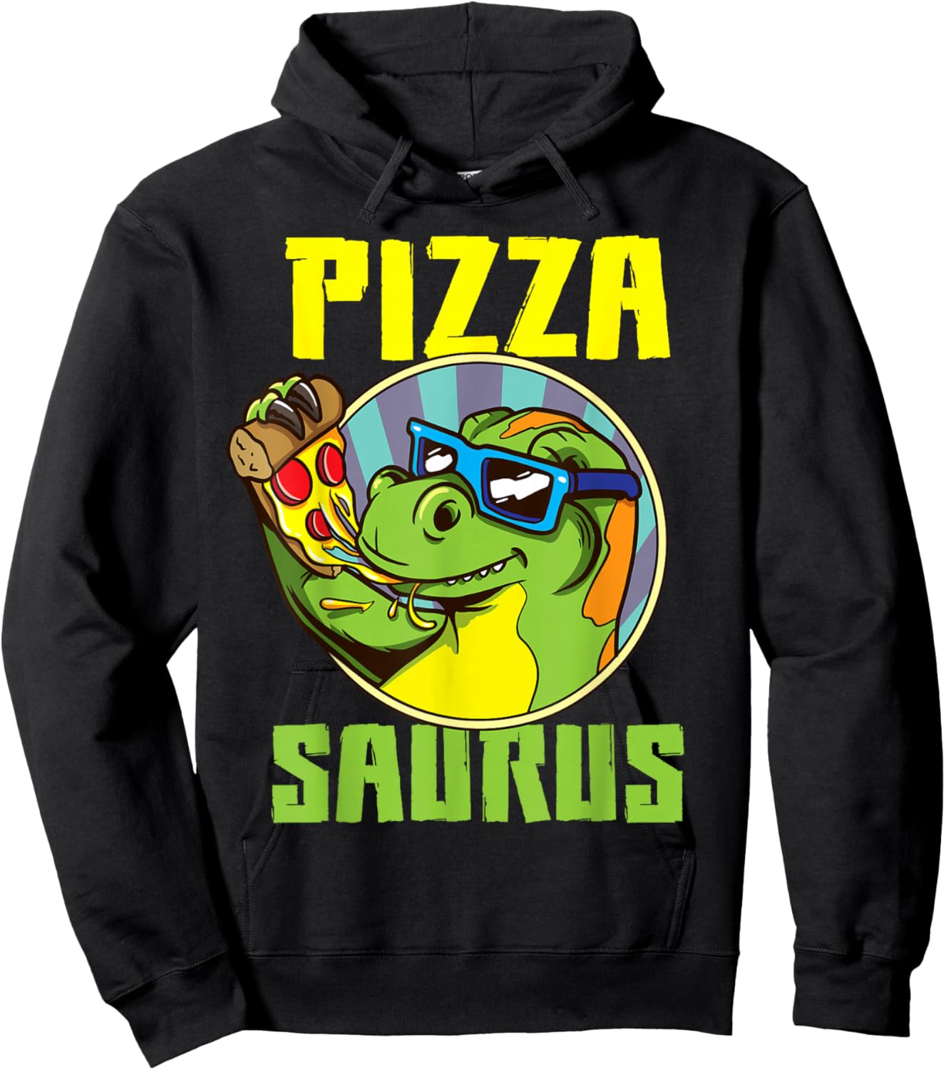 Pizza Saurus T-Rex Dinosaur Eating Pizza Pizzasaurus Hoodie - Hoodie | Black