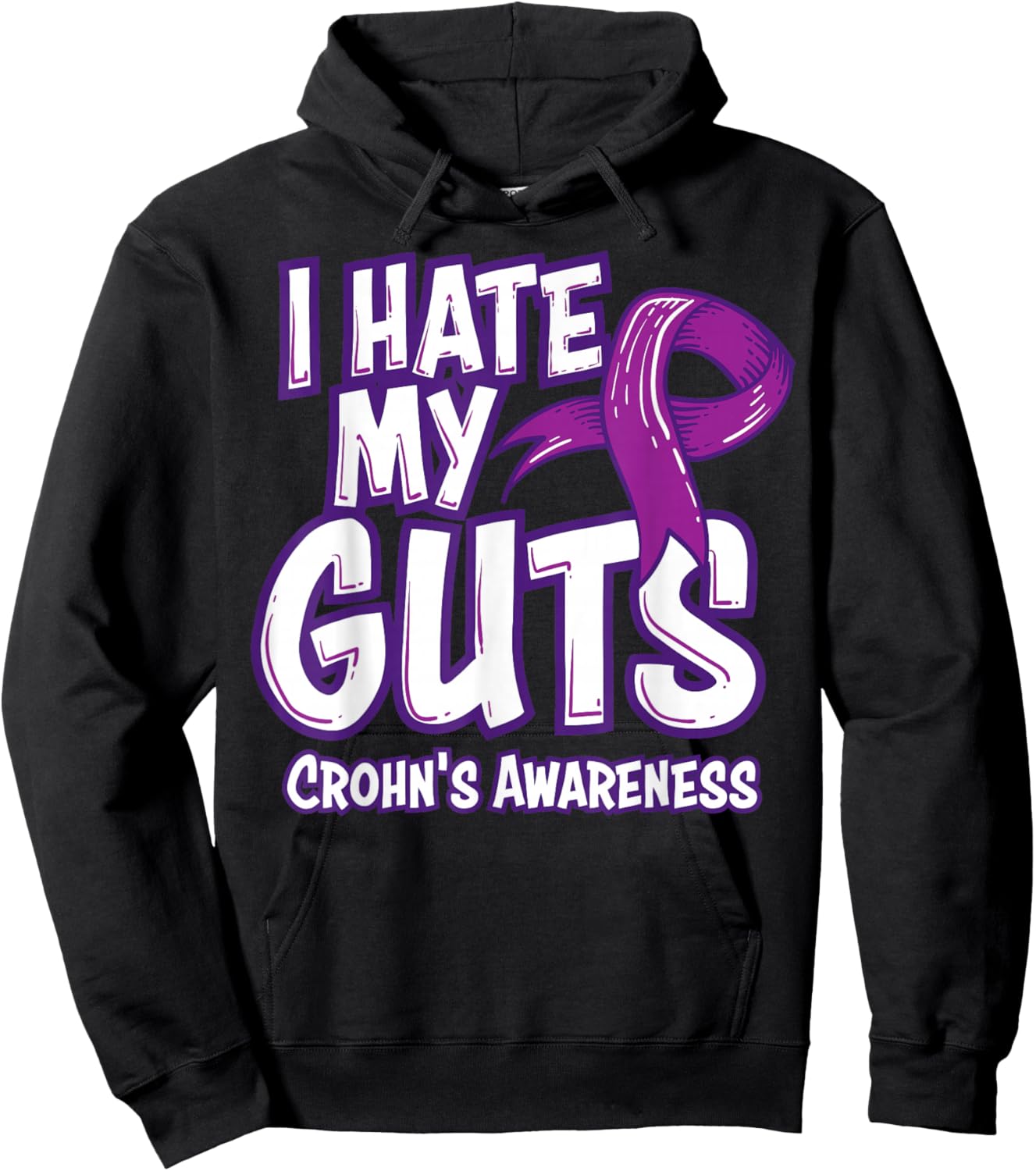 Crohn's Awareness Gift Funny I Hate My Guts Purple Ribbon Hoodie - Hoodie | Black