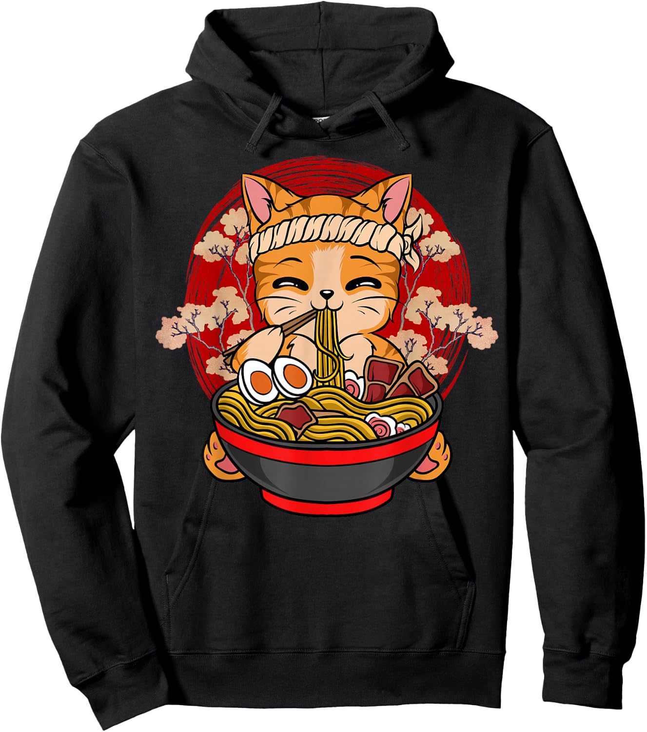 Kawaii Anime Cat Eating Ramen Japanese Noodles Funny Anime Hoodie - Hoodie | Black