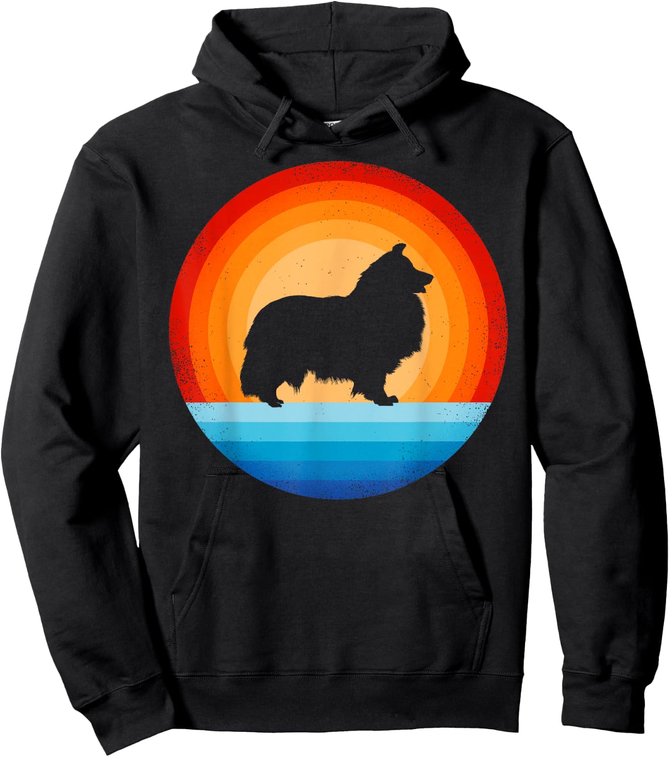 Sheltie Shetland Sheepdog Retro Vintage 60s 70s Sunset Dog Hoodie - Hoodie | Black