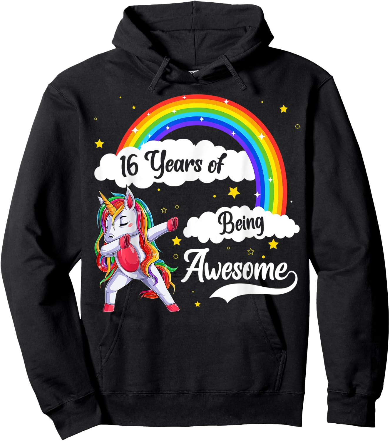 16 Years Of Being Awesome Dabbing Unicorn & Rainbow Birthday Hoodie - Hoodie | Black