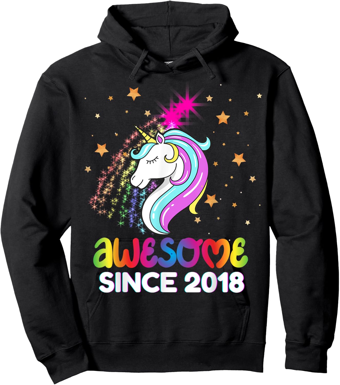 Fifth 6th Birthday Awesome Since 2018 Rainbows and Unicorn Hoodie - Hoodie | Black
