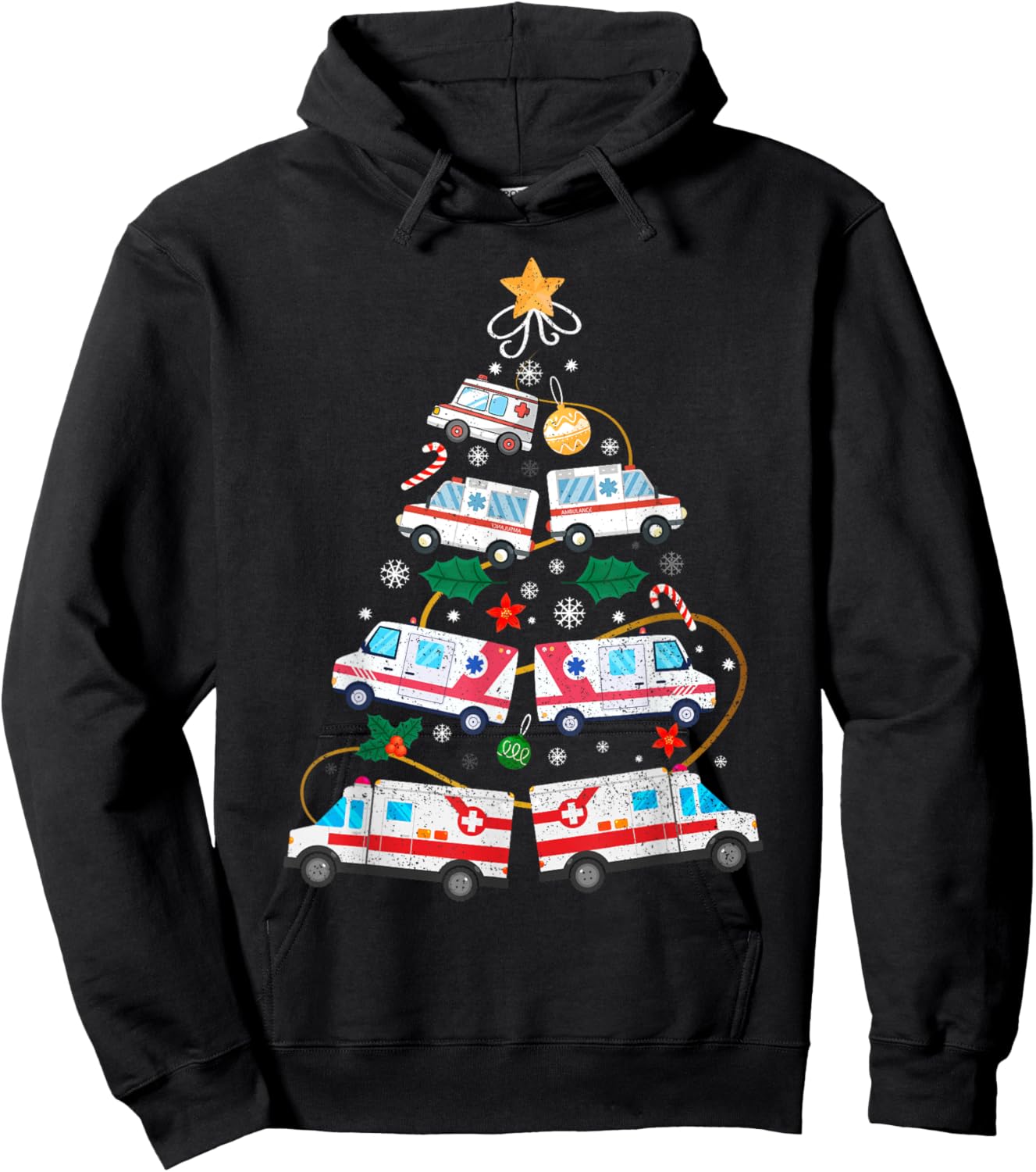 Ugly Christmas Holiday EMT Paramedic EMS First Responder Hoodie - Hoodie | Black