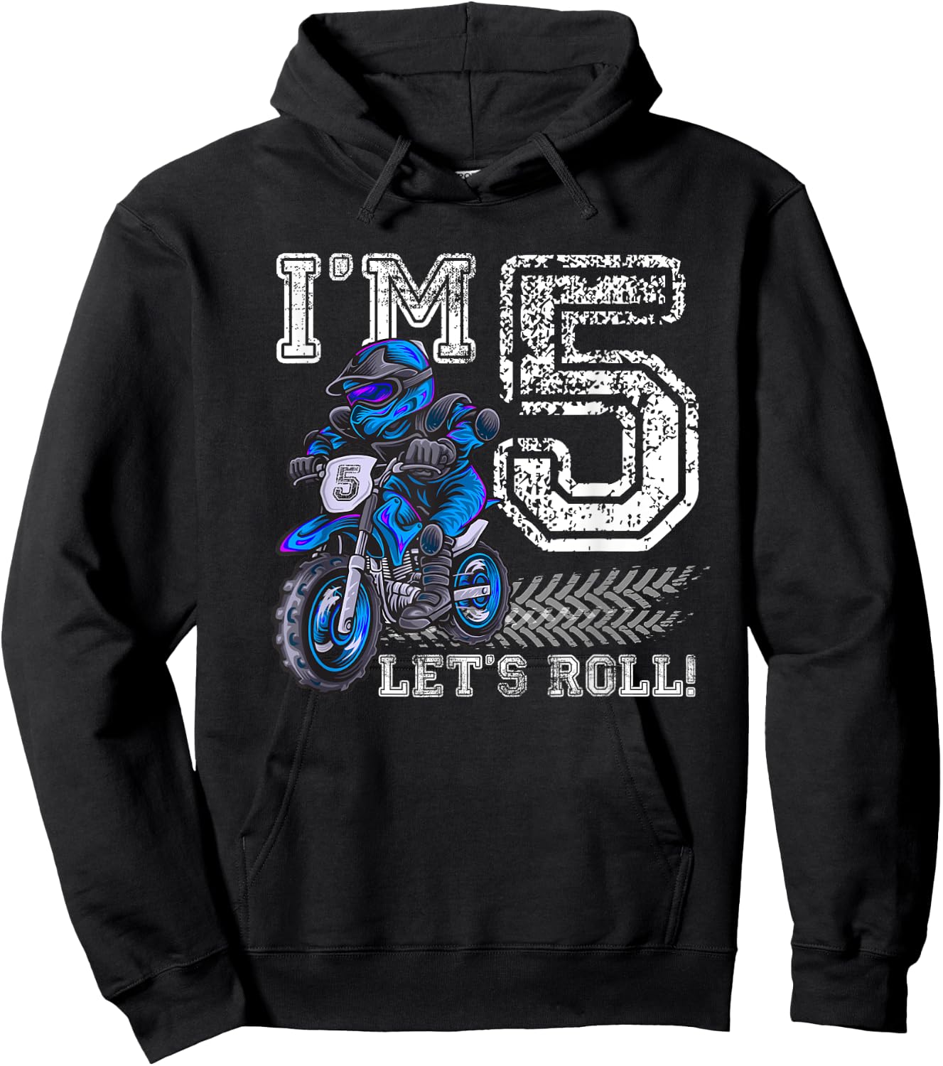 I'm 5 Let's Roll 5th Birthday Dirt Bike Motocross Kids Hoodie - Hoodie | Black