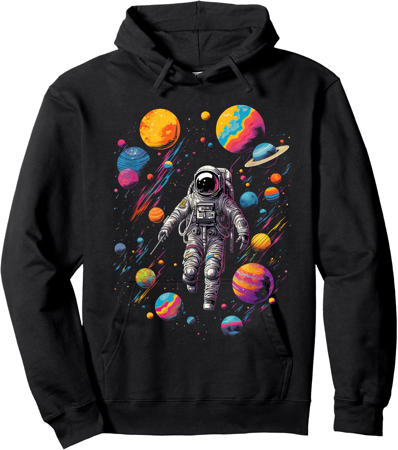 Astronaut in Space with Planets in Galaxies Hoodie - Hoodie | Black