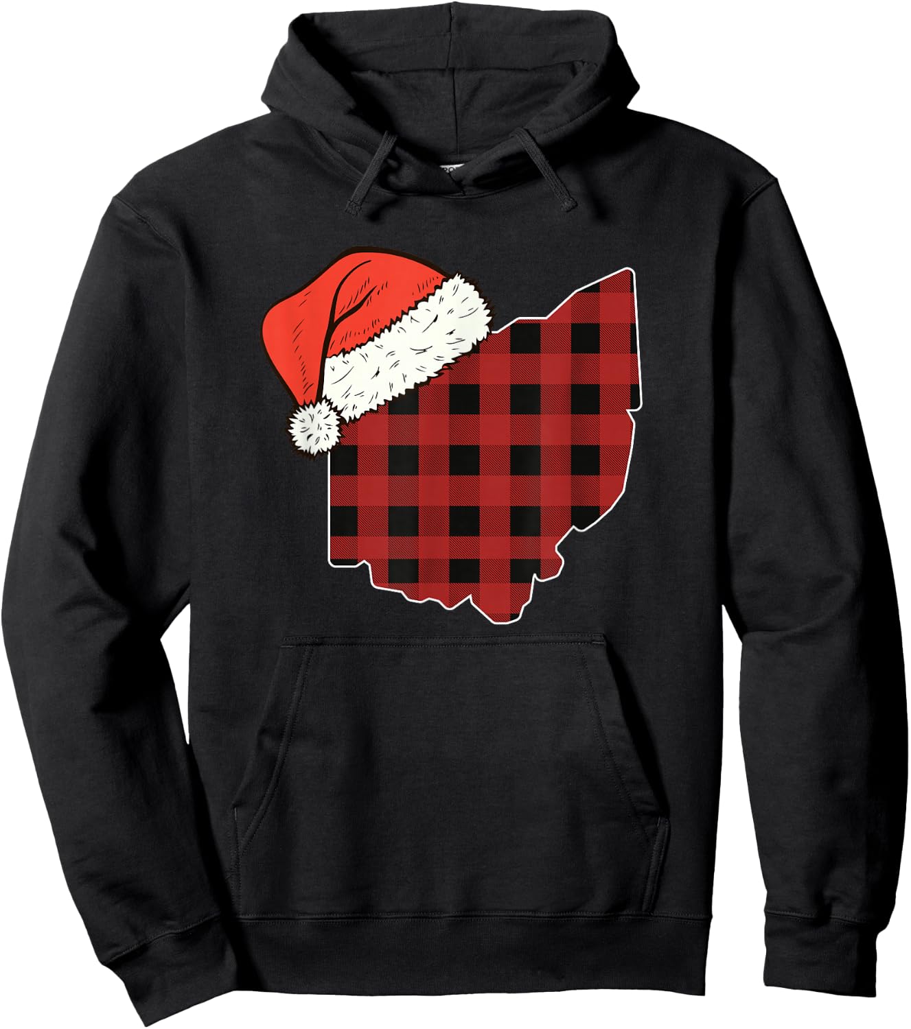 Ohio Plaid Christmas Santa Hat Holiday Matching Hoodie - Hoodie | Black