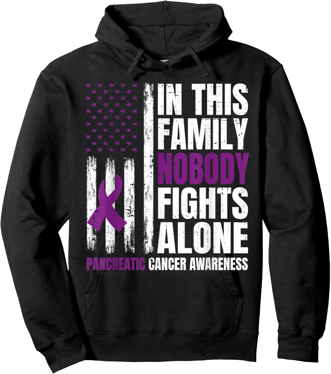 In This Family Nobody Fights Alone Pancreatic Cancer Support Hoodie - Hoodie | Black