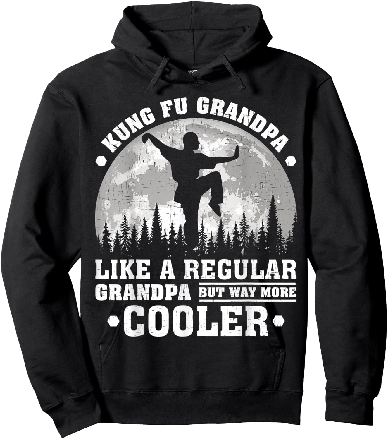 Kung Fu Grandpa Funny Moon Vintage Kung Fu Father's Day Hoodie - Hoodie | Black