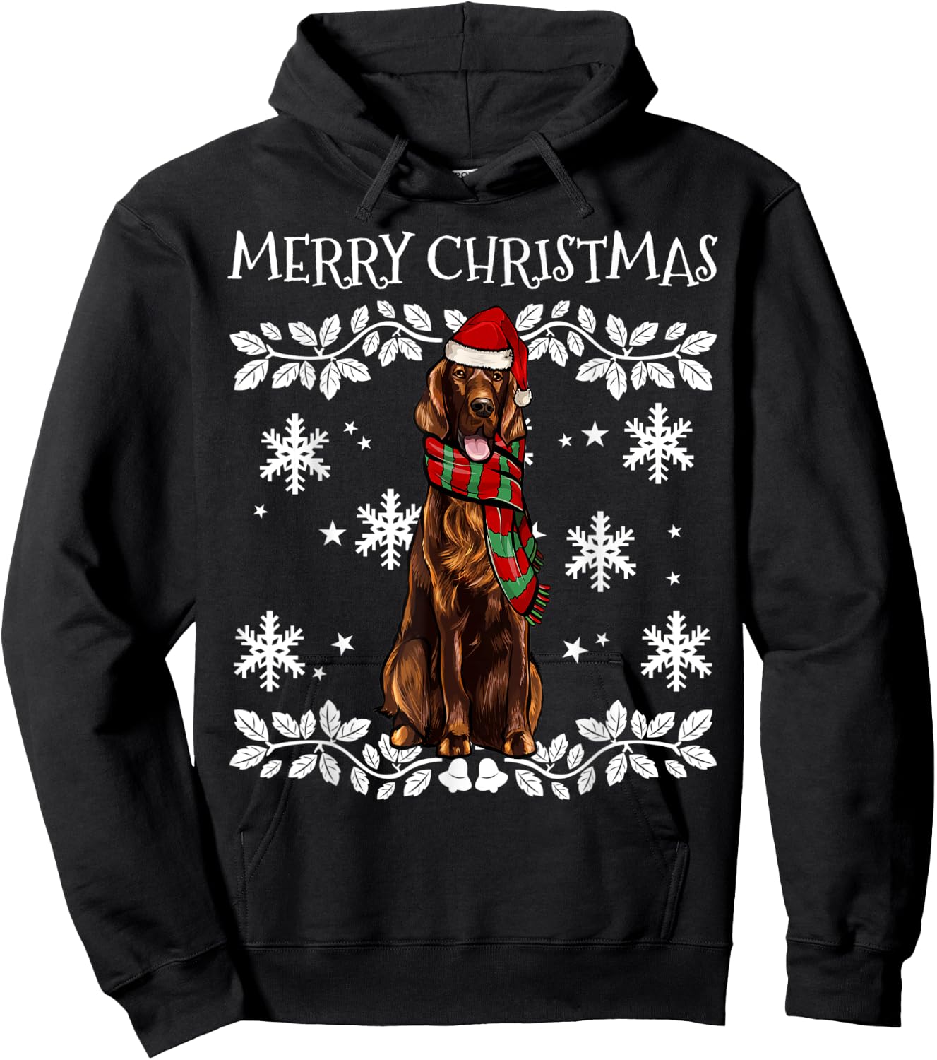 Merry Christmas Setter Irish Ugly Christmas Hoodie - Hoodie | Black