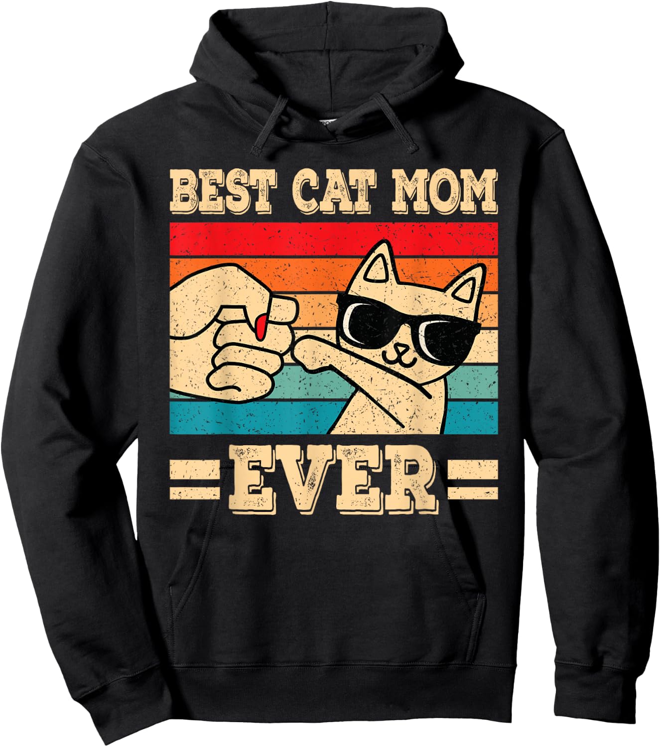 Best Cat Mom Ever Funny Vintage Kitten Lover Retro Women Hoodie - Hoodie | Black