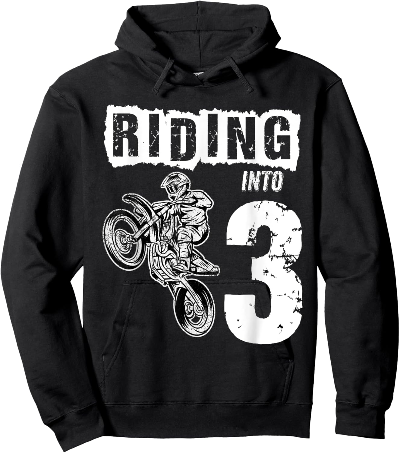Riding Into 3 Years Old 3rd Birthday Boy Dirt Bike Party Hoodie - Hoodie | Black