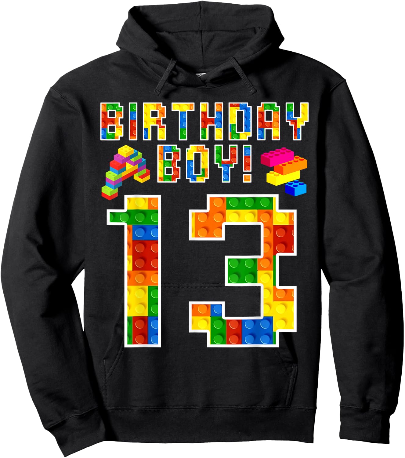 Perfect 13th Birthday 13 Years Old Block Building Boy Kids Hoodie - Hoodie | Black