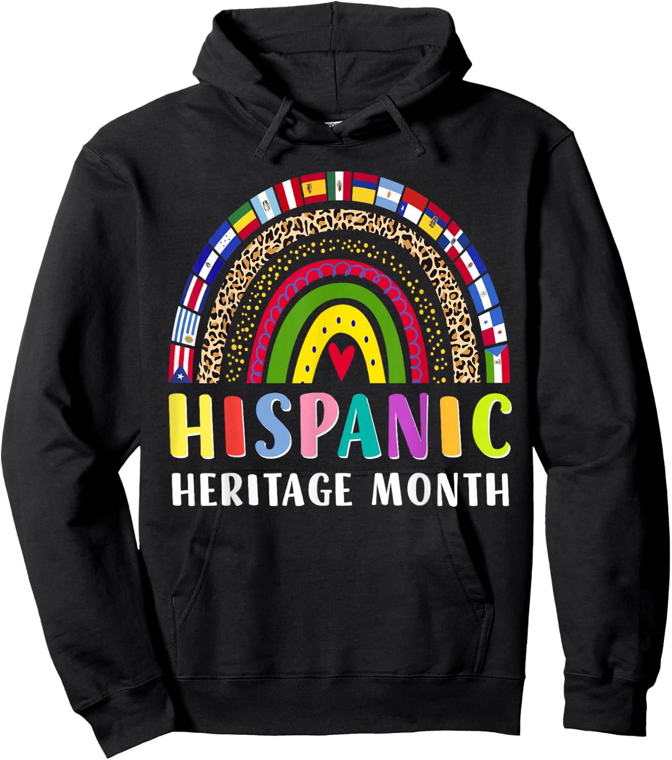 Hispanic Heritage Month Rainbow Latino Countries Flags Hoodie - Hoodie | Black