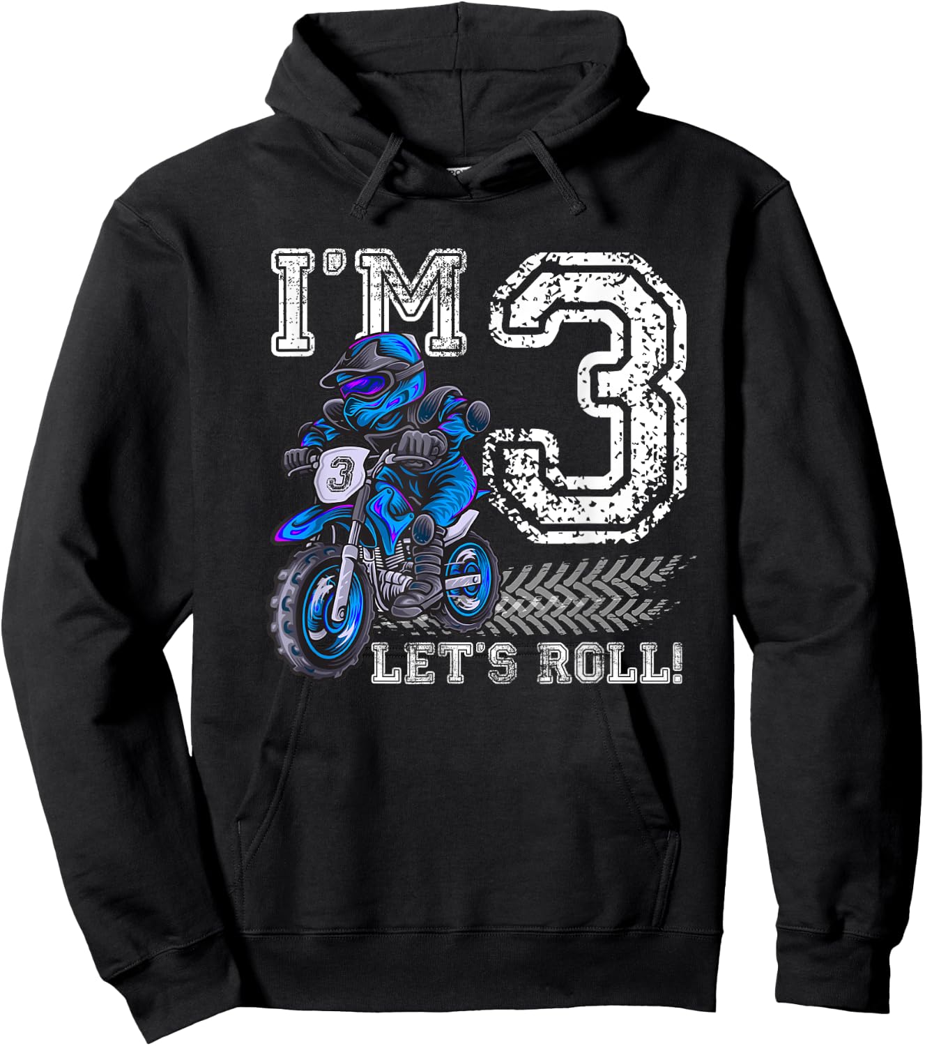 I'm 3 Let's Roll 3rd Birthday Dirt Bike Motocross Kids Hoodie - Hoodie | Black