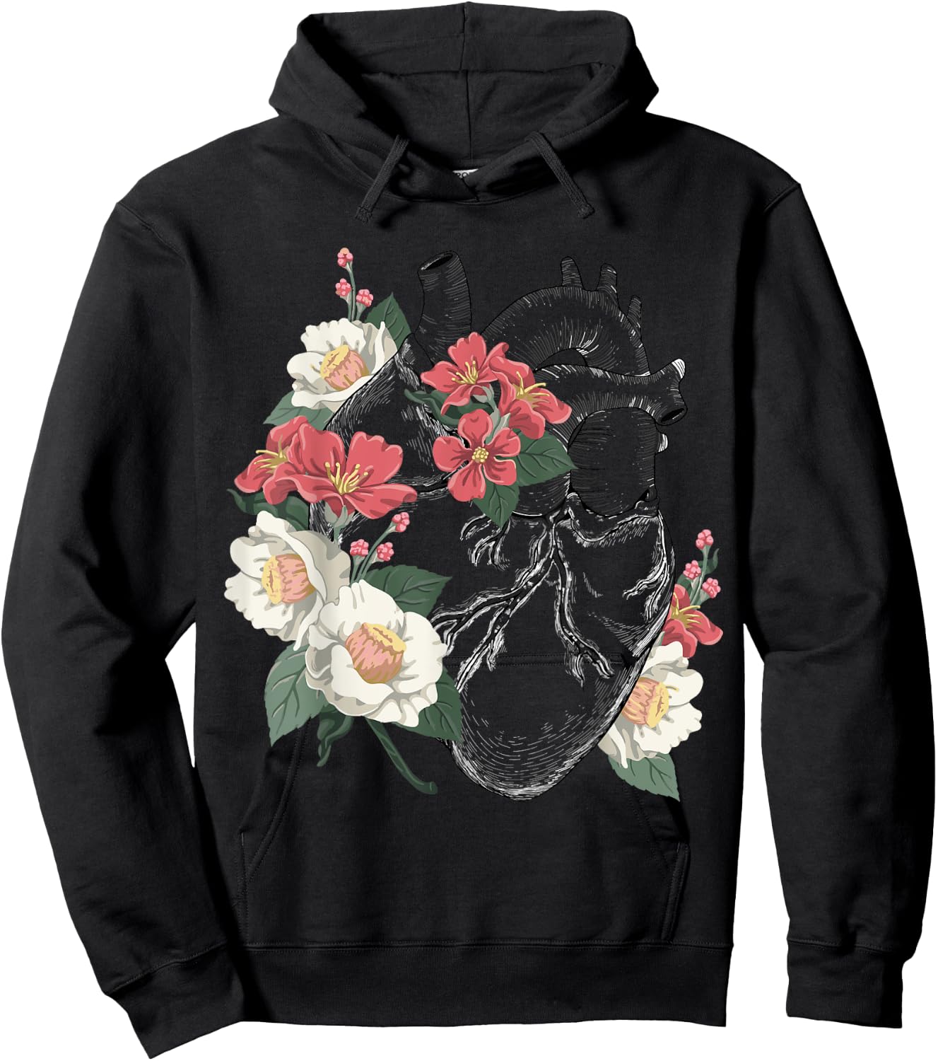 Anatomical Heart and Flowers Anatomy Heart Cute Cardiologist Hoodie - Hoodie | Black
