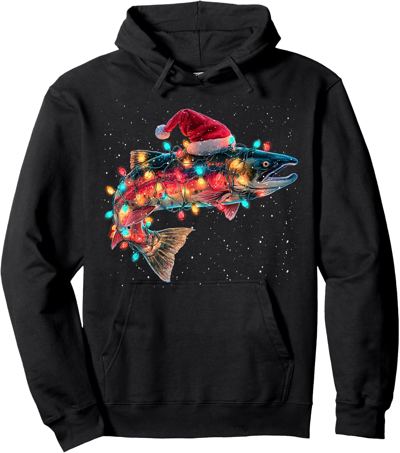 Christmas Trout Fish Funny Fishing Santa Hat Lights Hoodie - Hoodie | Black