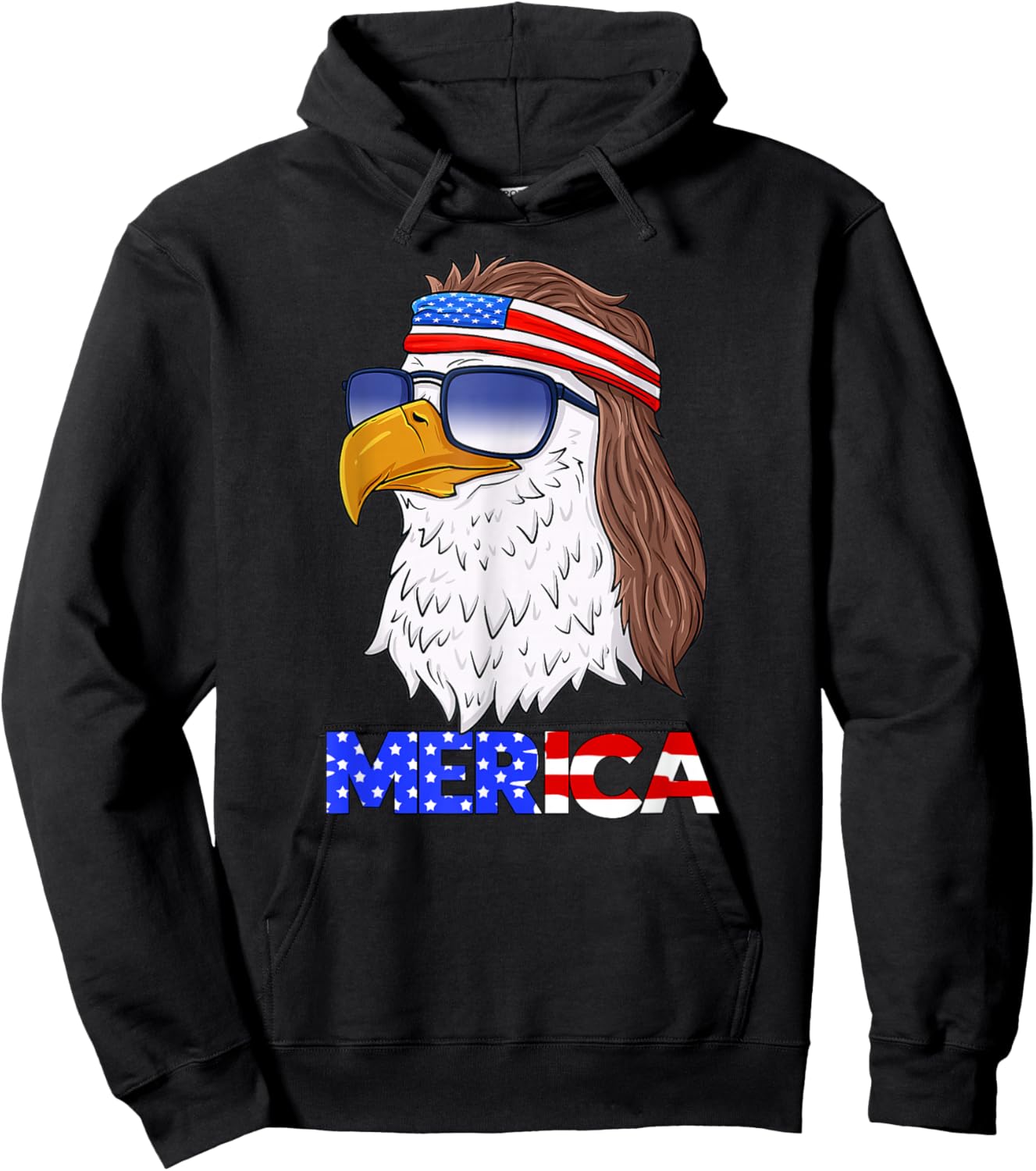 American Bald Eagle Mullet 4th of July USA Flag Funny Merica Hoodie - Hoodie | Black
