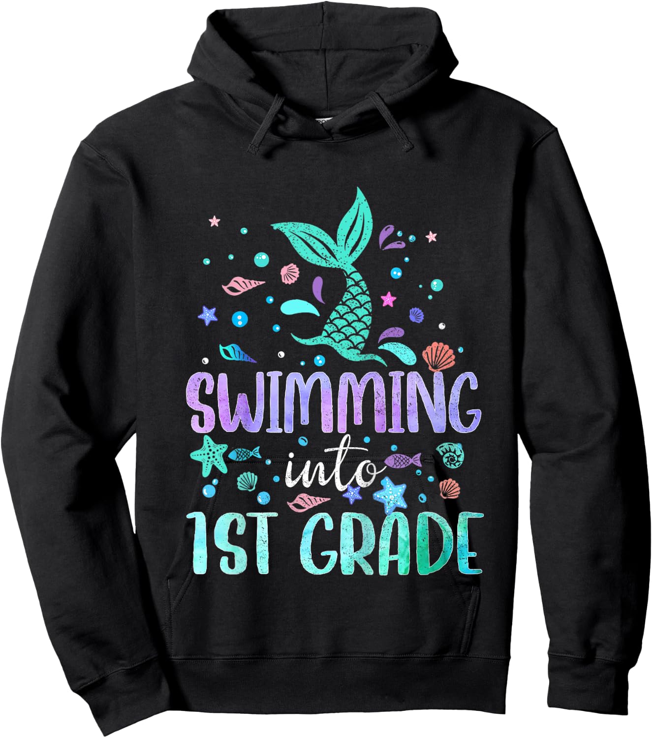 Swimming into 1st Grade Mermaid Student Girls Back To School Hoodie - Hoodie | Black
