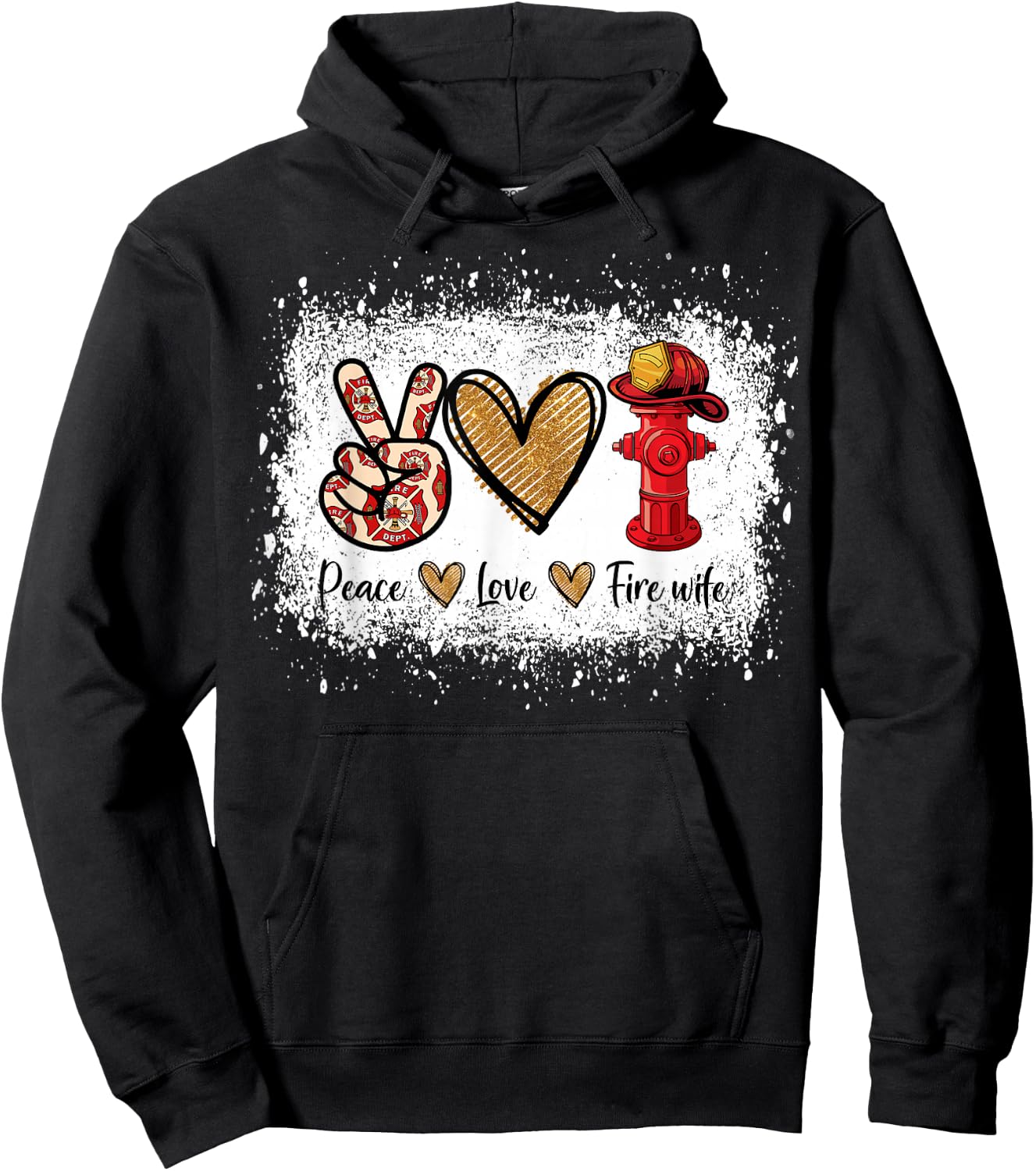 Firefighter Wife Life Peace Love Fire Wife Heart Hoodie - Hoodie | Black