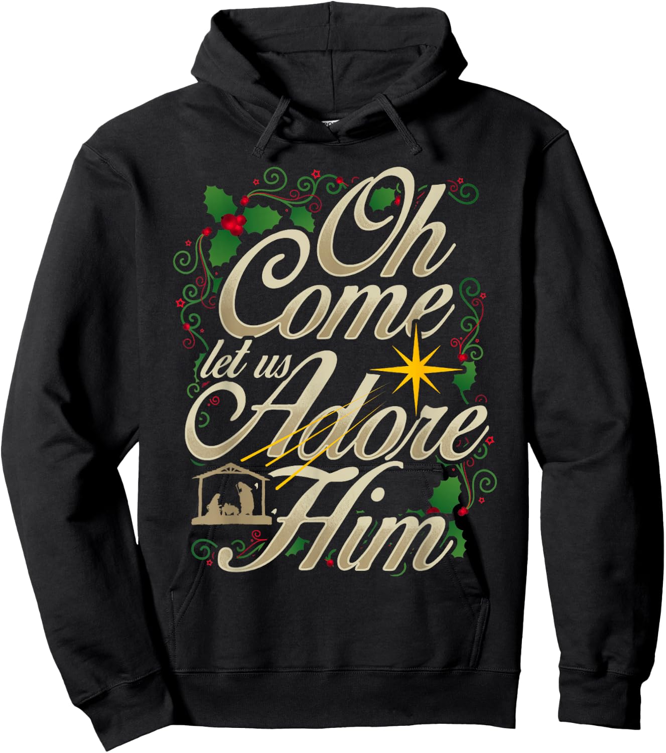 Oh come let us worship him Christmas nativity scene Christmas Hoodie - Hoodie | Black