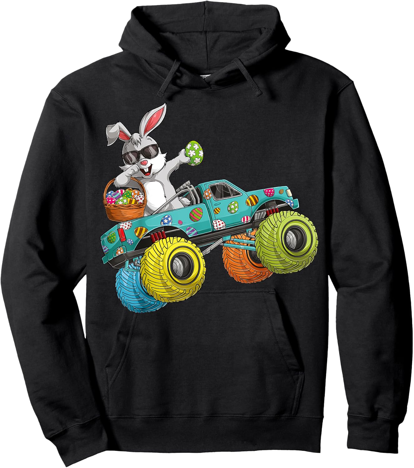 Dabbing Bunny Happy Easter Monster Truck Lovers Kids Boys Hoodie - Hoodie | Black