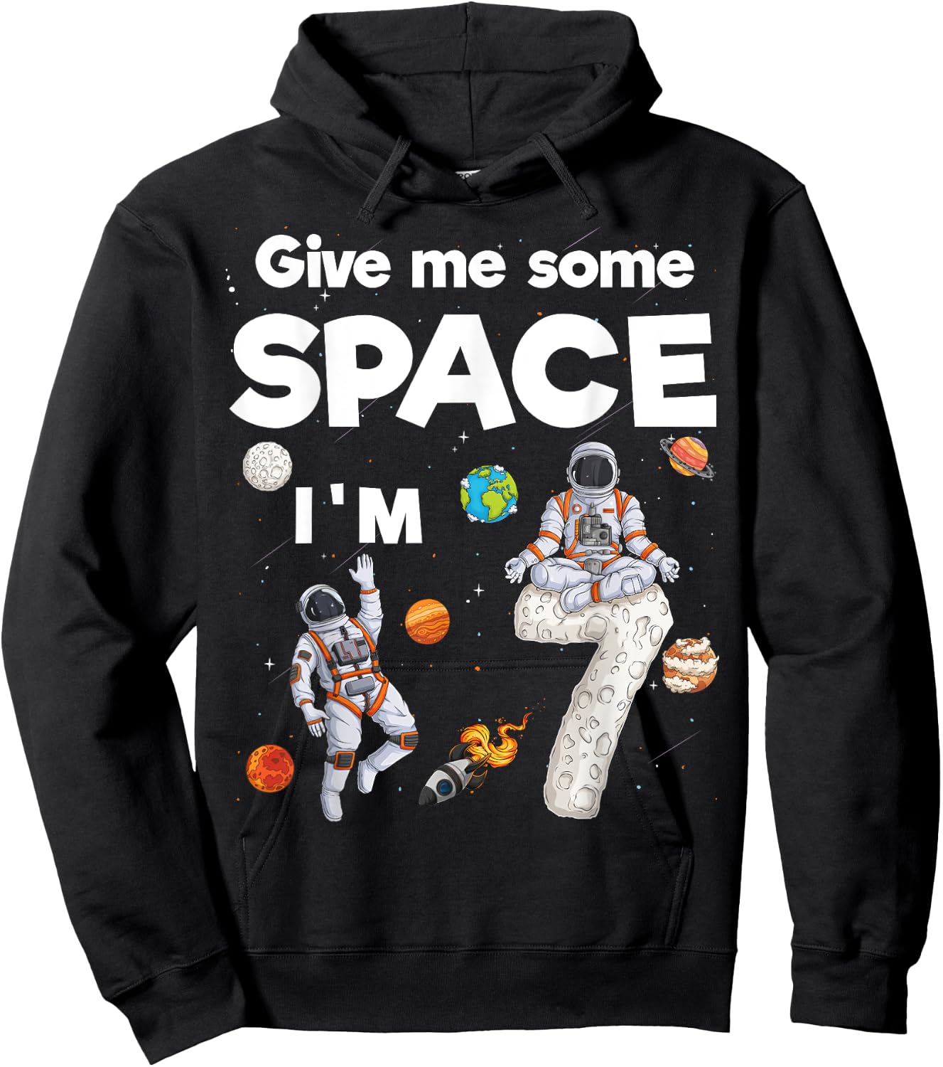 Outer Space Astronaut Planets Seven Year Old 7th Birthday Hoodie - Hoodie | Black